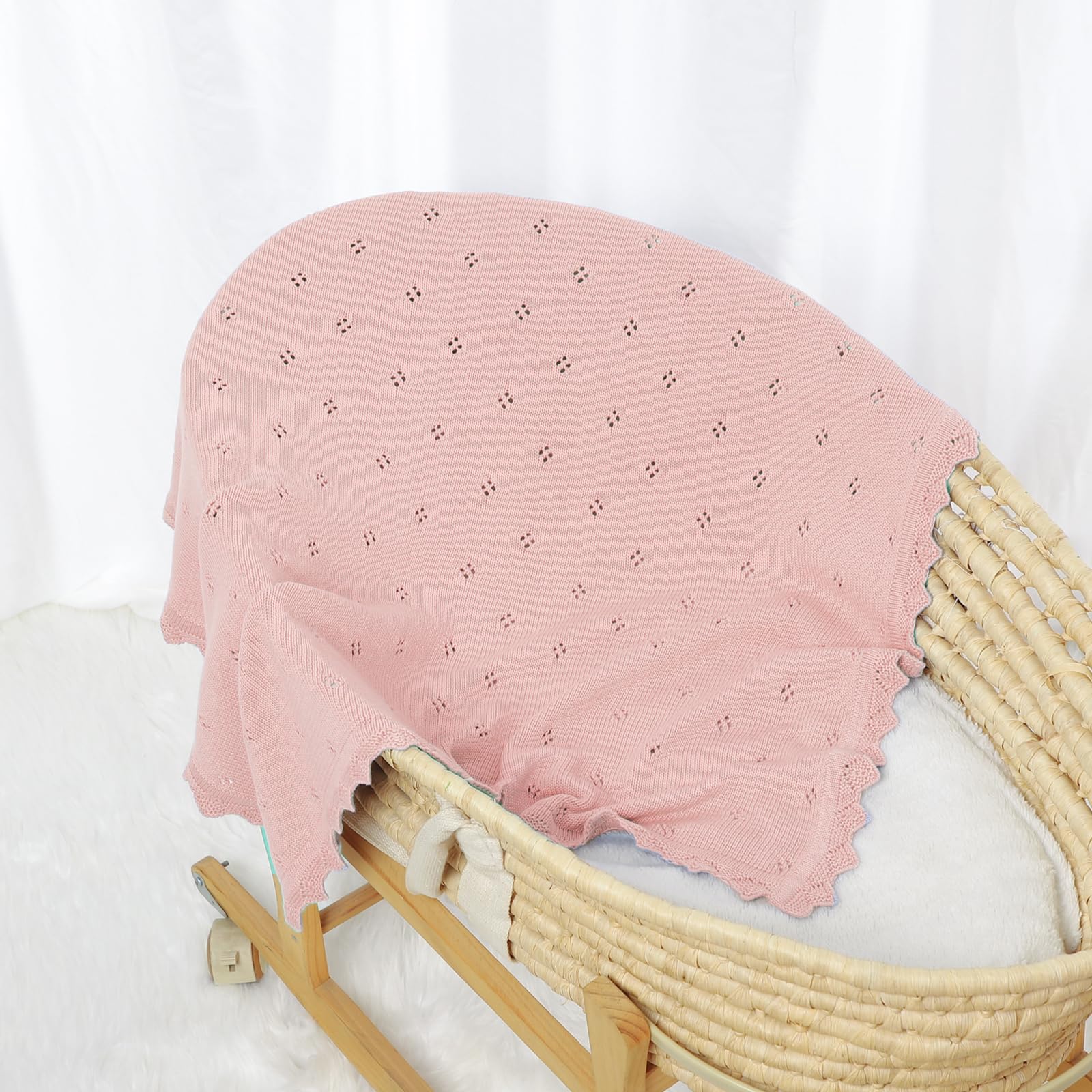 Hadetoto Baby Blanket 100% Cotton Knit Baby Blankets Baby Gifts Baby Essentials for Newborn 100 x 80 cm (Pink) - Image 4