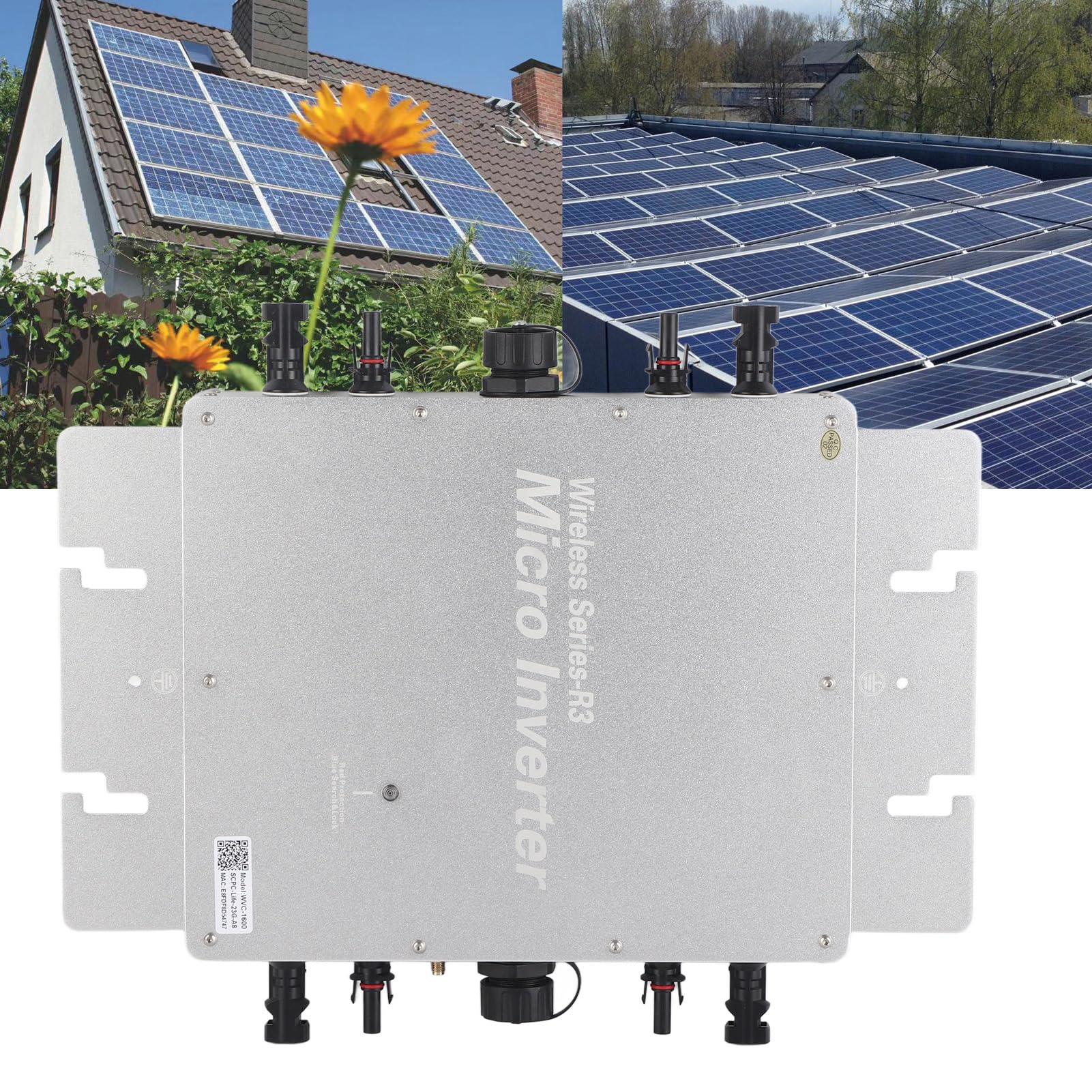 Mikroinwerter, Falownik Solarny ze Stopu Aluminium WVC 1600 120 V 230 V Automatyczne Rozpoznawanie, 99,5% MPPT, Moc Znamionowa 1550 W, IP65 do Zewnętrznych Dachowych Systemów Zasilania