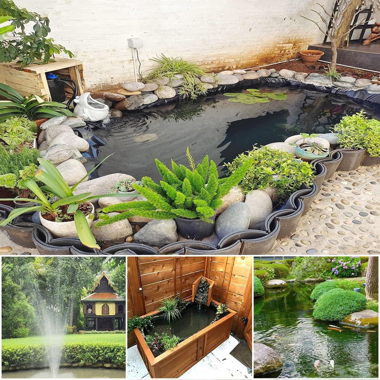Telo Flessibile e Impermeabile per laghetto da Giardino 6x8 m - Adatto a Piccoli laghetti, fontane e Giochi d'Acqua - Disponibile nelle Misure 7x9 m e 4x6 m - Nero