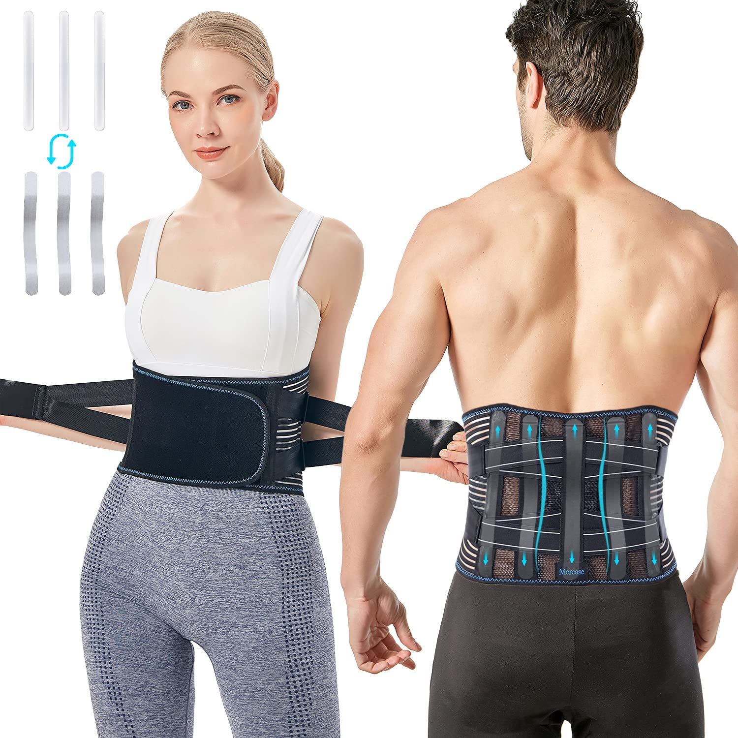 MercaseBack Support Brace, Breathable Mesh Lumbar Support Belt with 7 Stays Replaceable for Lower Back Pain Relief for Men and Women, Sciatica, Herniated Disc, Scoliosis (XL)