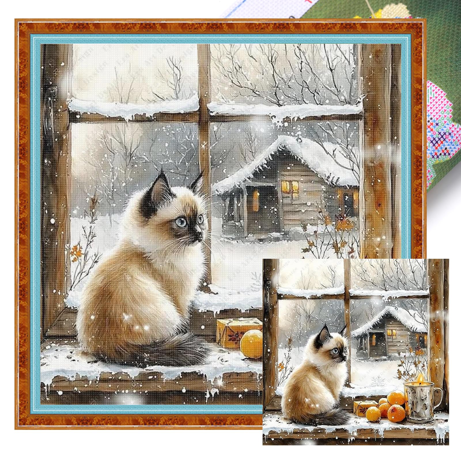 Poetrydraw Siamese Cat Cat Full 11Ct 3 Strands Diy Stamped Cross Stitch Kits Home Decor 40X40cm (Siamese Cat)