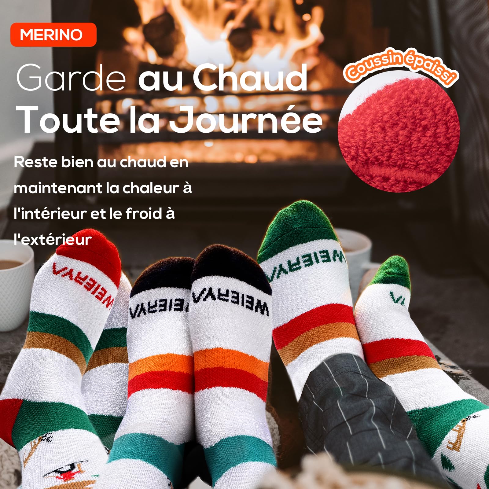 Chaussettes de Ski pour Enfant, Chaussettes Thermiques de Ski pour Garcon et Fille, 3 Paires