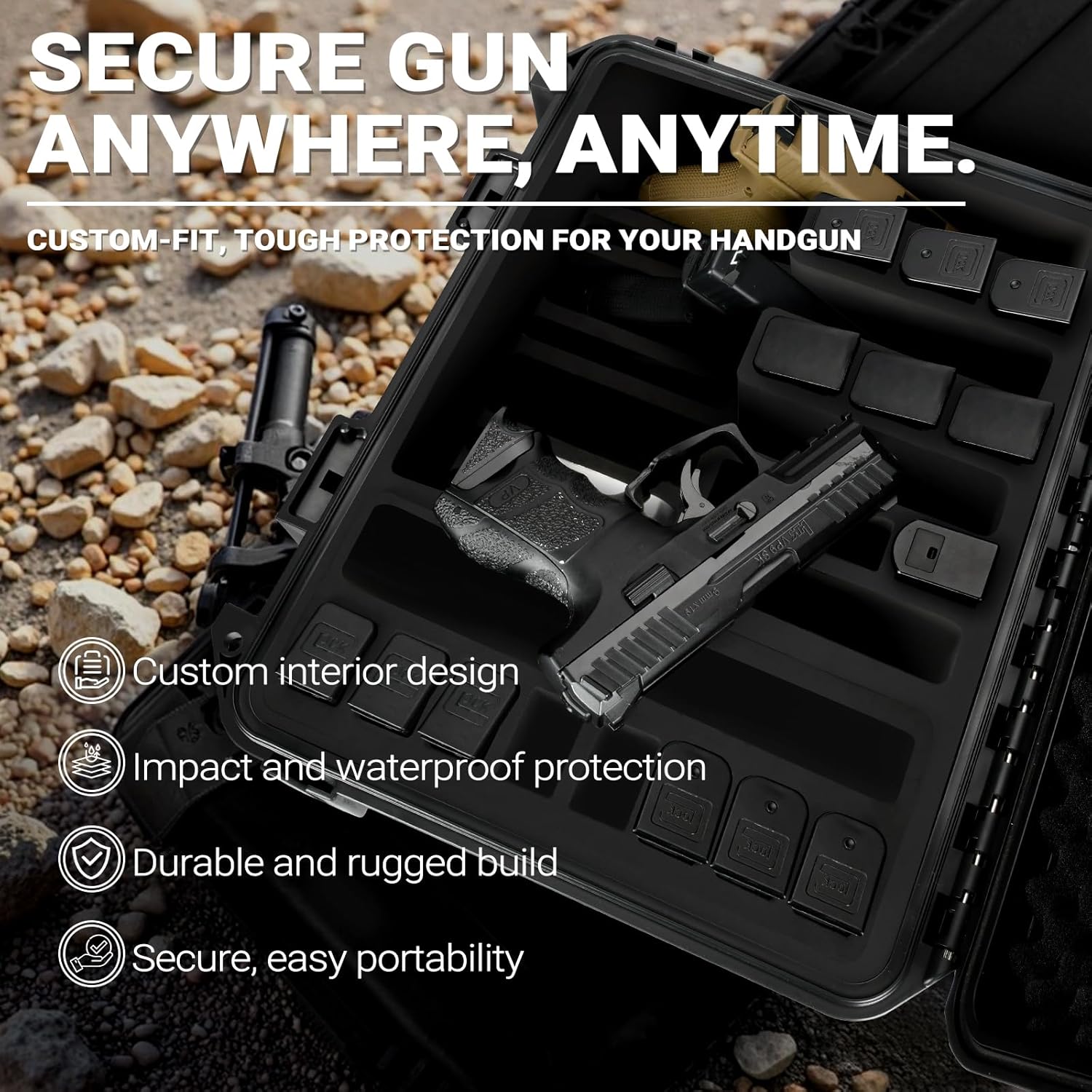 Gun Pistol Case for Multi Handguns - Holds Multiple Hand Guns Case & Magazines, Pre-cut Waterproof Carrying Hard Shell Pistol Case for Pistols, Storage Box for Beretta, Smith and Wesson, for Glock