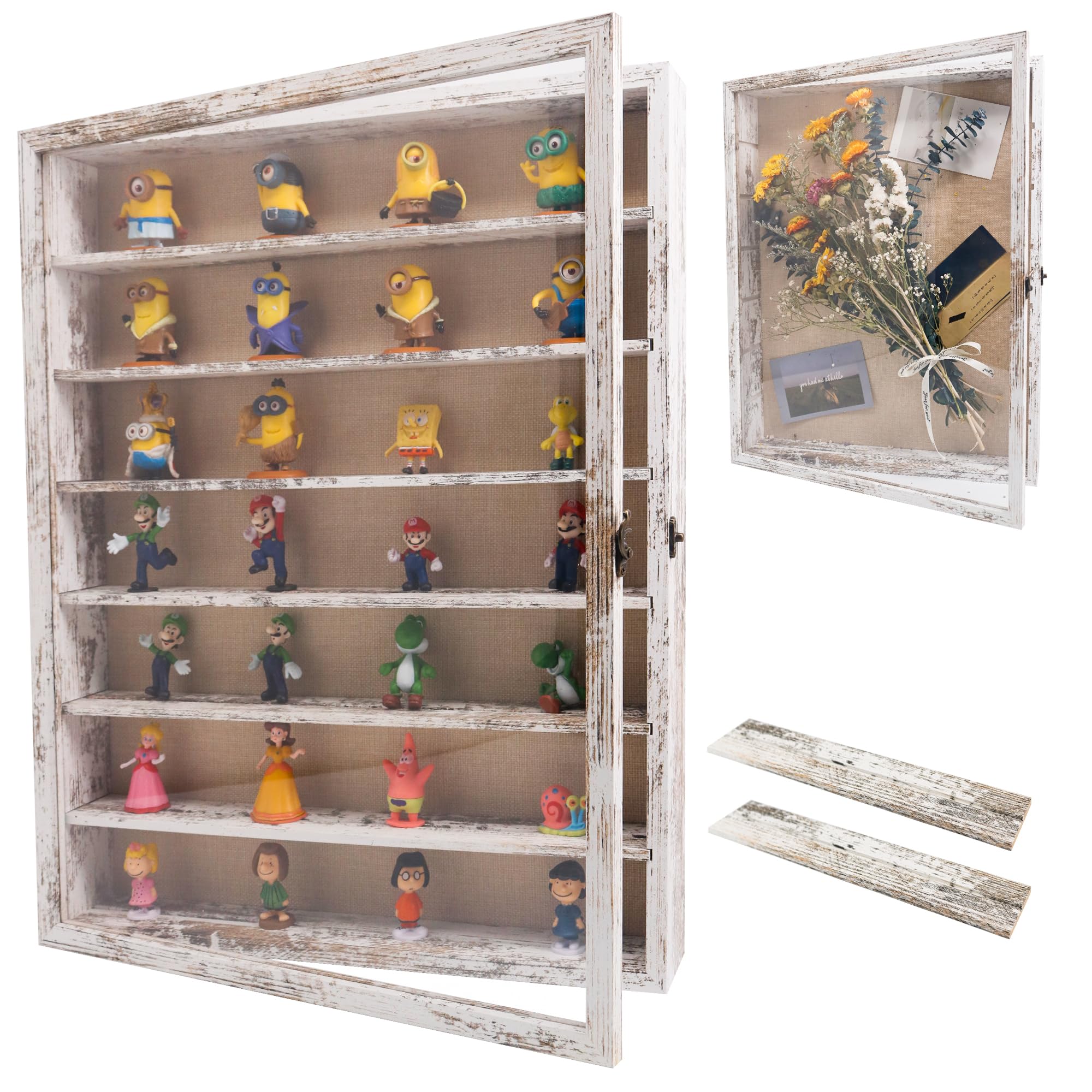 Shadow Boxes Display Cases 16x20 with Removable Shelves, 2.2 Inch White Deep Shadow Box Frame for Keepsake Collectibles, Coins Military Medals Pins Wedding Flowers