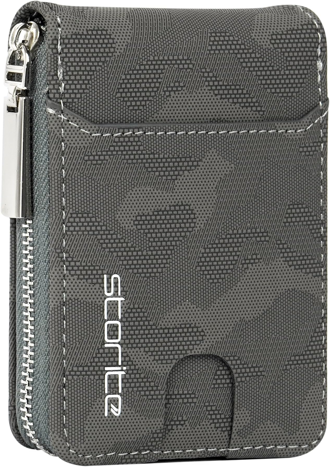 PU Leather 9 Slot Vertical Credit Debit Card Holder Money Wallet Zipper Coin Purse for Men Women - (11.5 X 8 X 2Cm -Camouflage Grey)