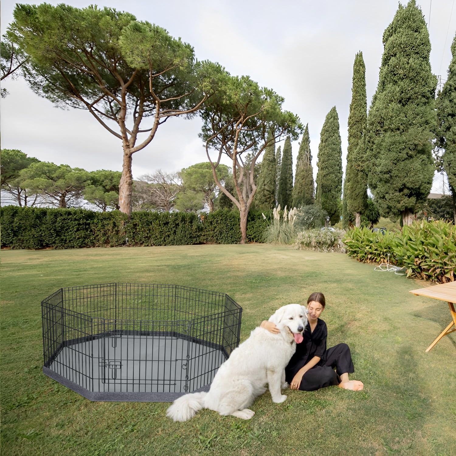 PETIME Recinzione pieghevole in metallo per cani e cuccioli, recinto per interni ed esterni, 8 pannelli, 61 x 61 cm (larghezza x altezza), con cuscinetto inferiore (con cuscinetto inferiore, 8