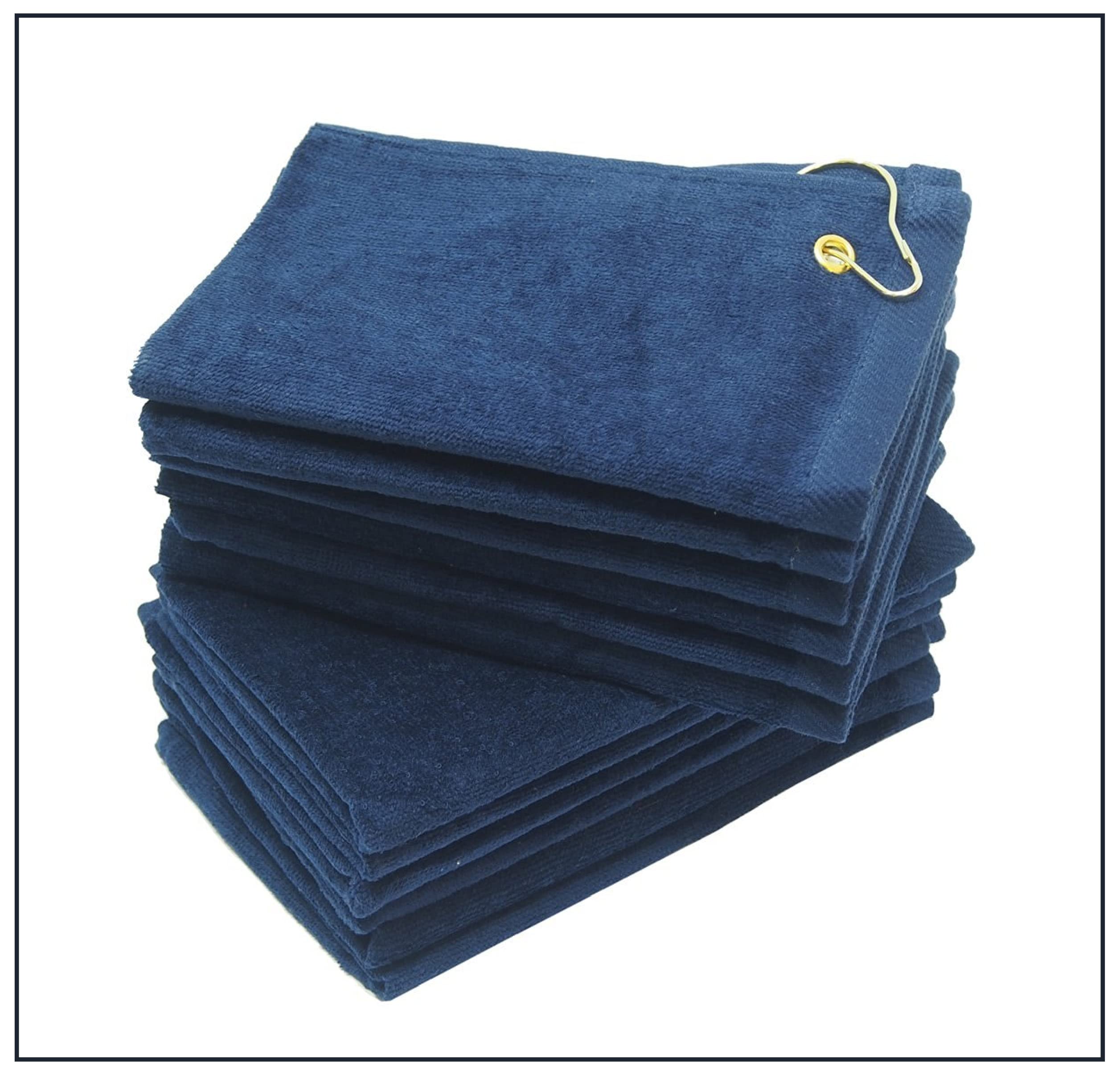 Georgiabags 3 Pack Terry Velour Golf Towels, 11x18 Fingertip Towels, Sport Towels, Corner Grommet & Hook (Navy)