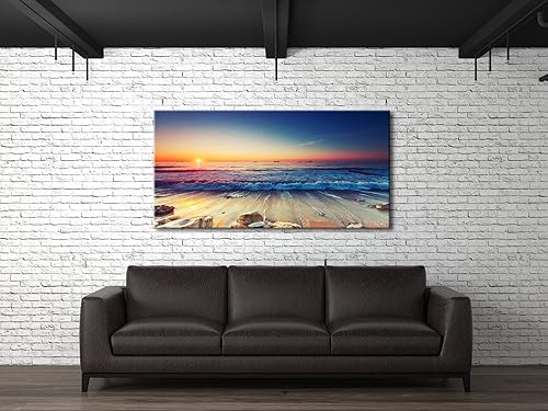 Miniatura 4 de Pyradecor Un panel de olas de mar grandes impresiones en lienzo moderno paisaje marino pinturas de paisajes sobre lienzo estirado arte de pared para