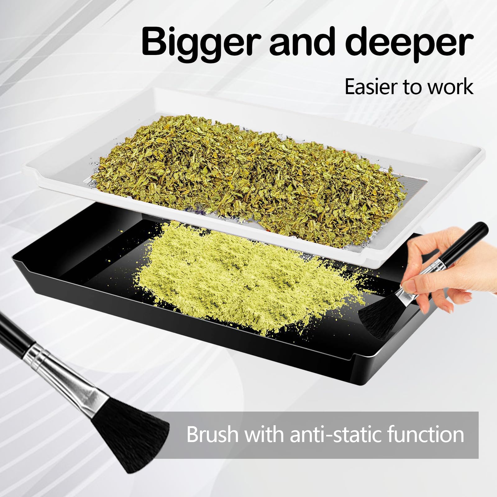 Bandeja de Recorte, Bandeja con Pantalla con área de Filtro de 15 * 10 Pulgada Tamiz de Polen con Tijeras con Hoja Curva Tijeras con Hoja Recta Tarjeta de Aumento Y Cepillo