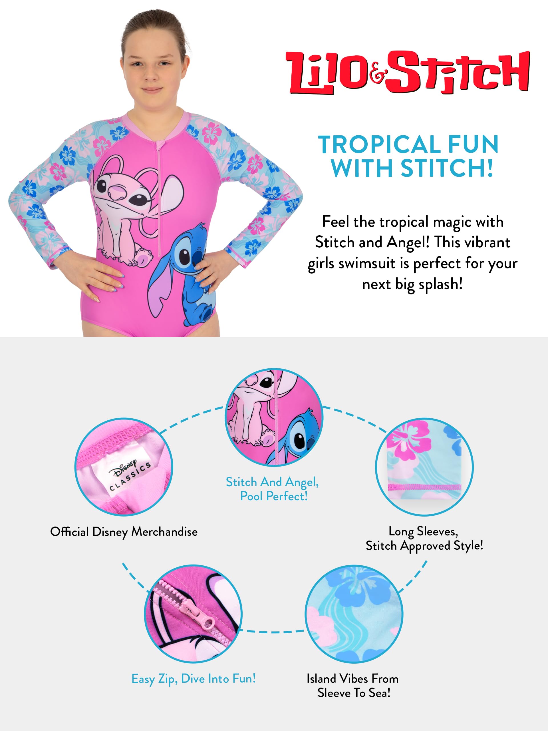 Disney Lilo Y Stitch Bañador Piscina Niña | Manga Larga Bañador Niña Stitch | Bañadores Una Pieza para Niñas