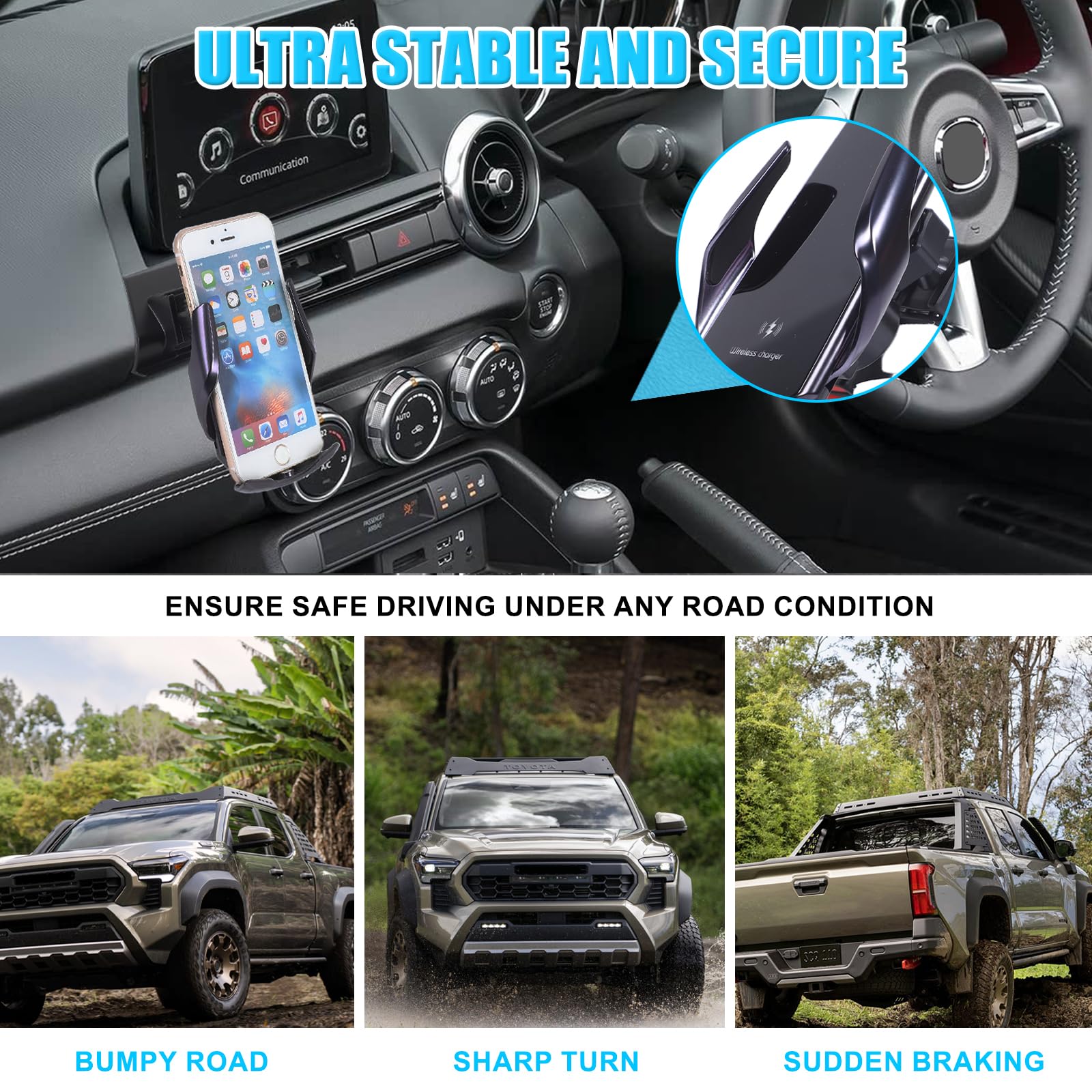 METYOUCAR Soporte de teléfono de coche para Mazda MX-5 ND 2016-2024, rejilla de ventilación central, lado izquierdo, giratorio, soporte fijo para teléfono móvil para coche, apto para iPhone, Android