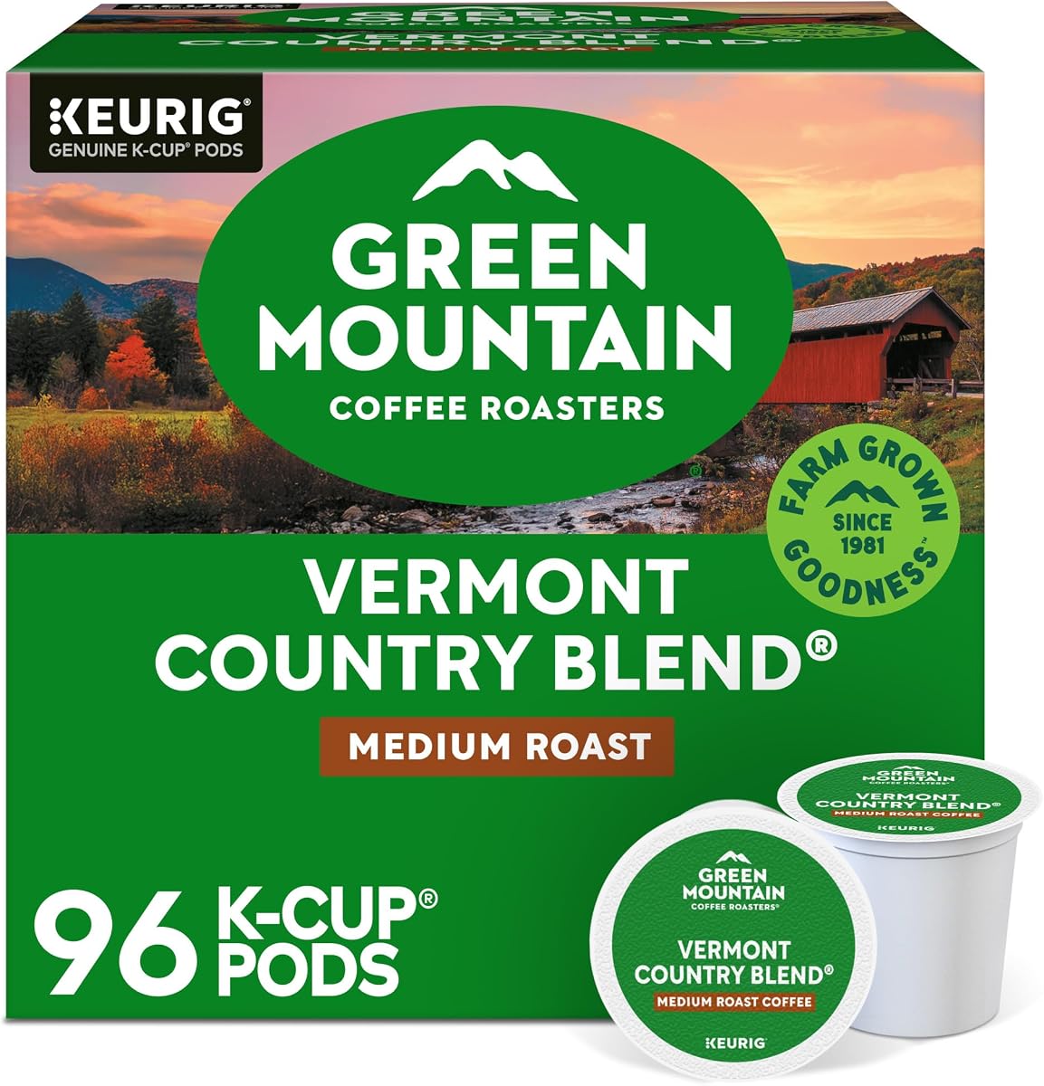 Green Mountain Coffee Roasters Vermont Country Blend, cápsulas de café K-Cup de una sola porción, tostado medio, 96 unidades