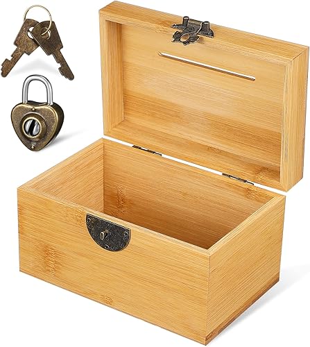 Alipis Alcancía de madera, caja de almacenamiento vintage con cerradura y llaves, caja decorativa de ahorro de dinero, decoración retro del hogar,