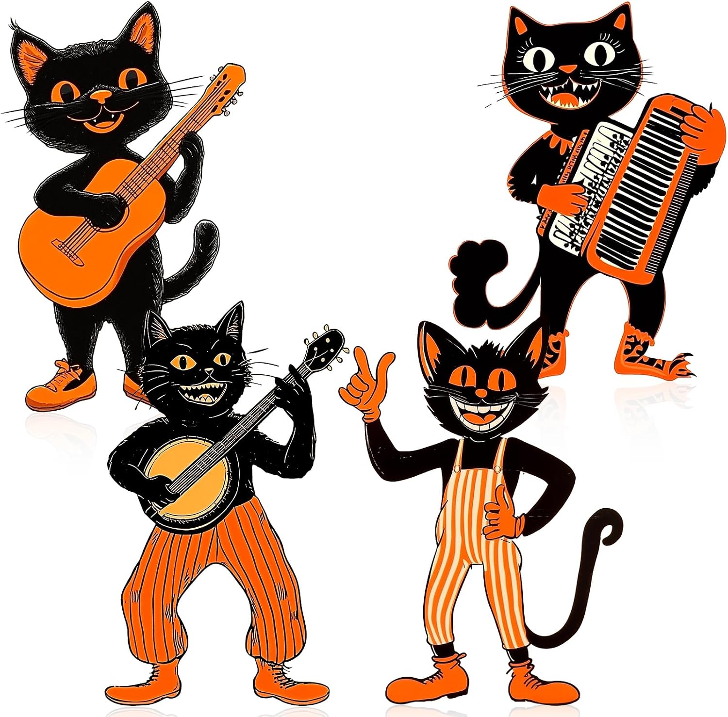 Geelin 12 Pcs Vintage Halloween Cat Cutouts, Retro Black Cat Decorations