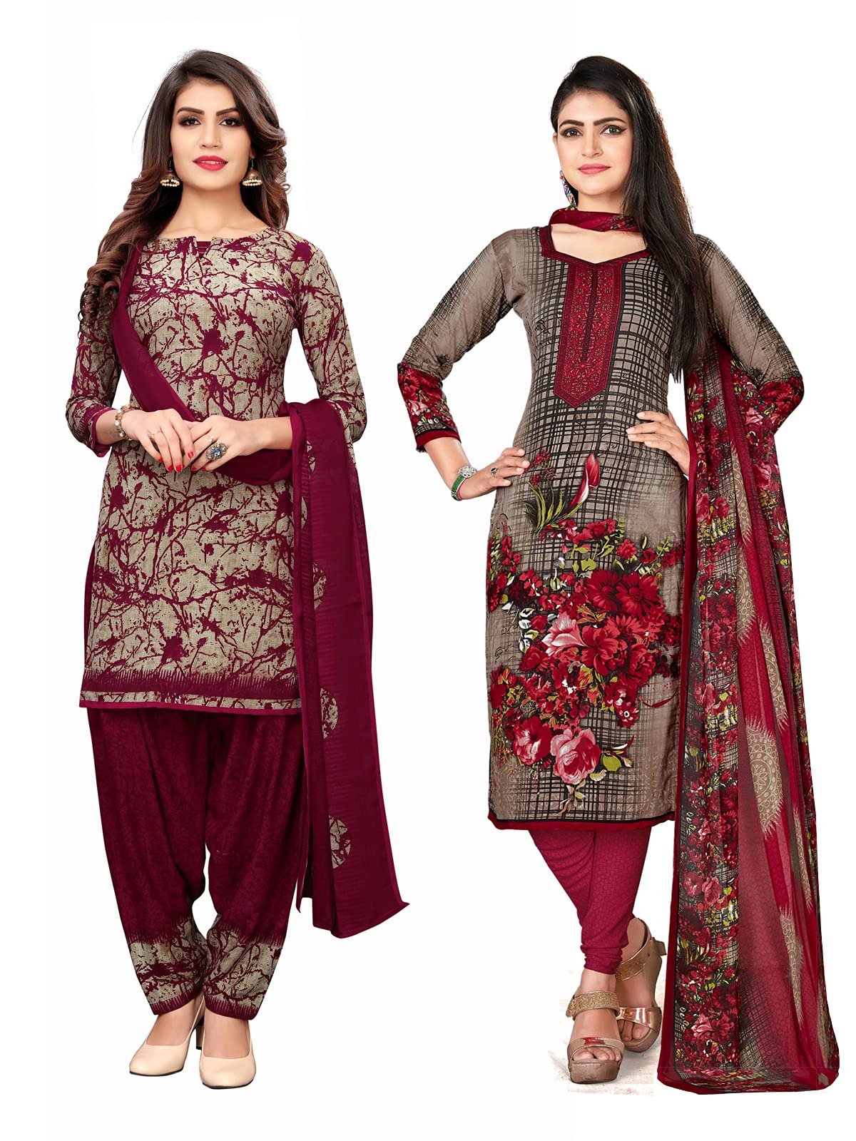 SIRILWomen's Crepe Printed Unstitiched Dress Material Combo Pack Of 2