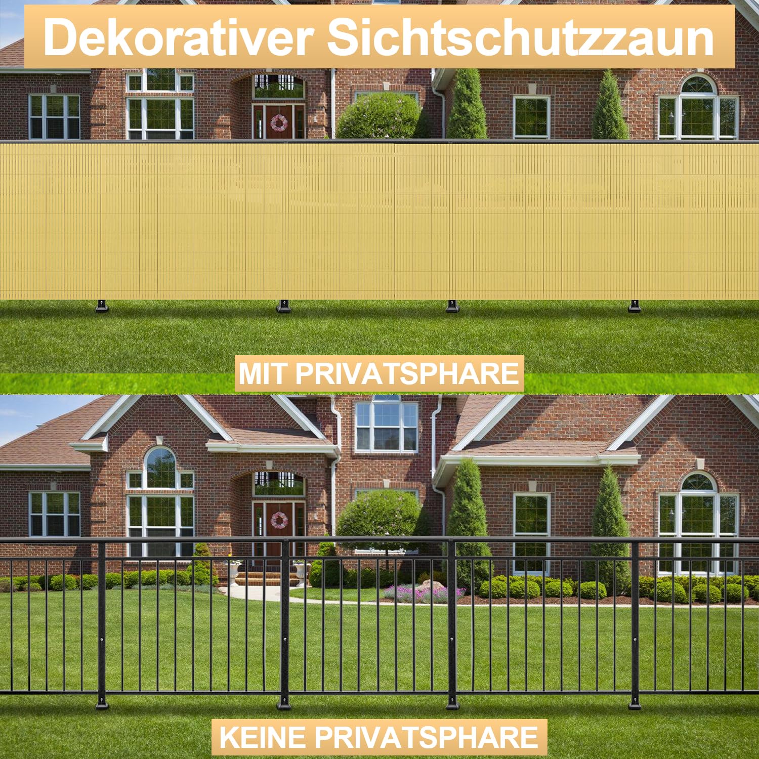 Gimisgu PVC Sichtschutzmatte Sichtschutzzaun W-Struktur Verstärkung Innen Balkonverkleidung Standard Sichtschutz Windschutz ohne Bohren für Balkon Garten, 160 x 1000 cm, Bambus