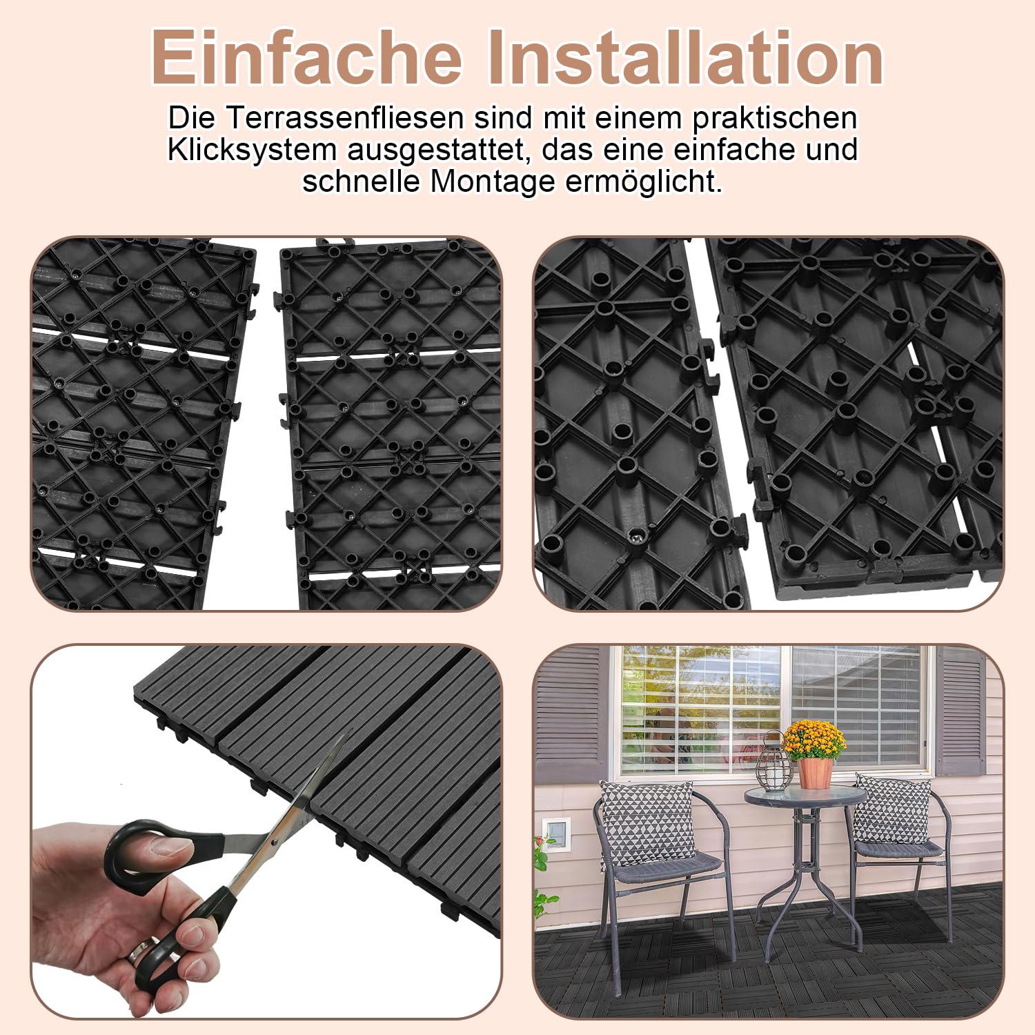 22 piastrelle per terrazze in WPC, 30 x 30 cm, per balcone, piastrelle da giardino con sistema a clic, piastrelle a clic, per terrazze, per 2 m², colore antracite