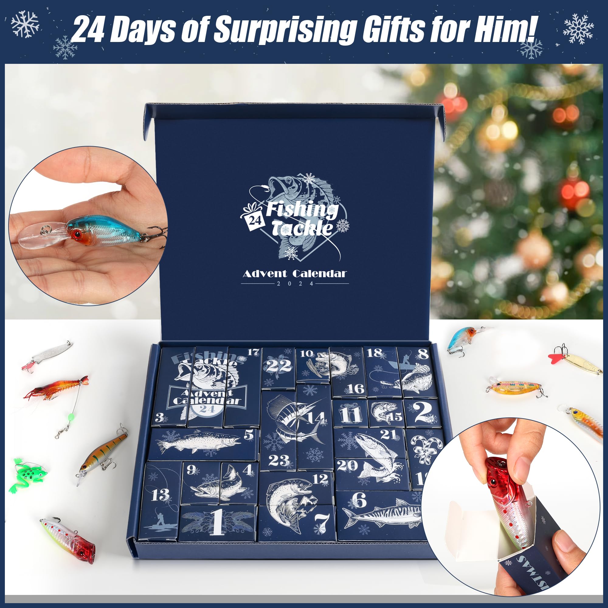 Lamppdcor Angel-Adventskalender 2024 – 26-tägiger Countdown Mit Verschiedenen Ködern | Geschenk Für Angler