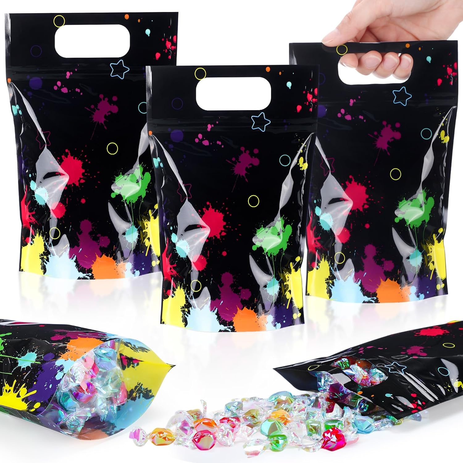 Fuutreo 50 Pcs Neon Party Sealed Bags Glow in the Dark Clear Sealing Pouches with Handles Resealable Neon Glows Plastic Bag for Glows Theme Birthday Party Candy Gift Wrap Supplies Decoration (Glow)