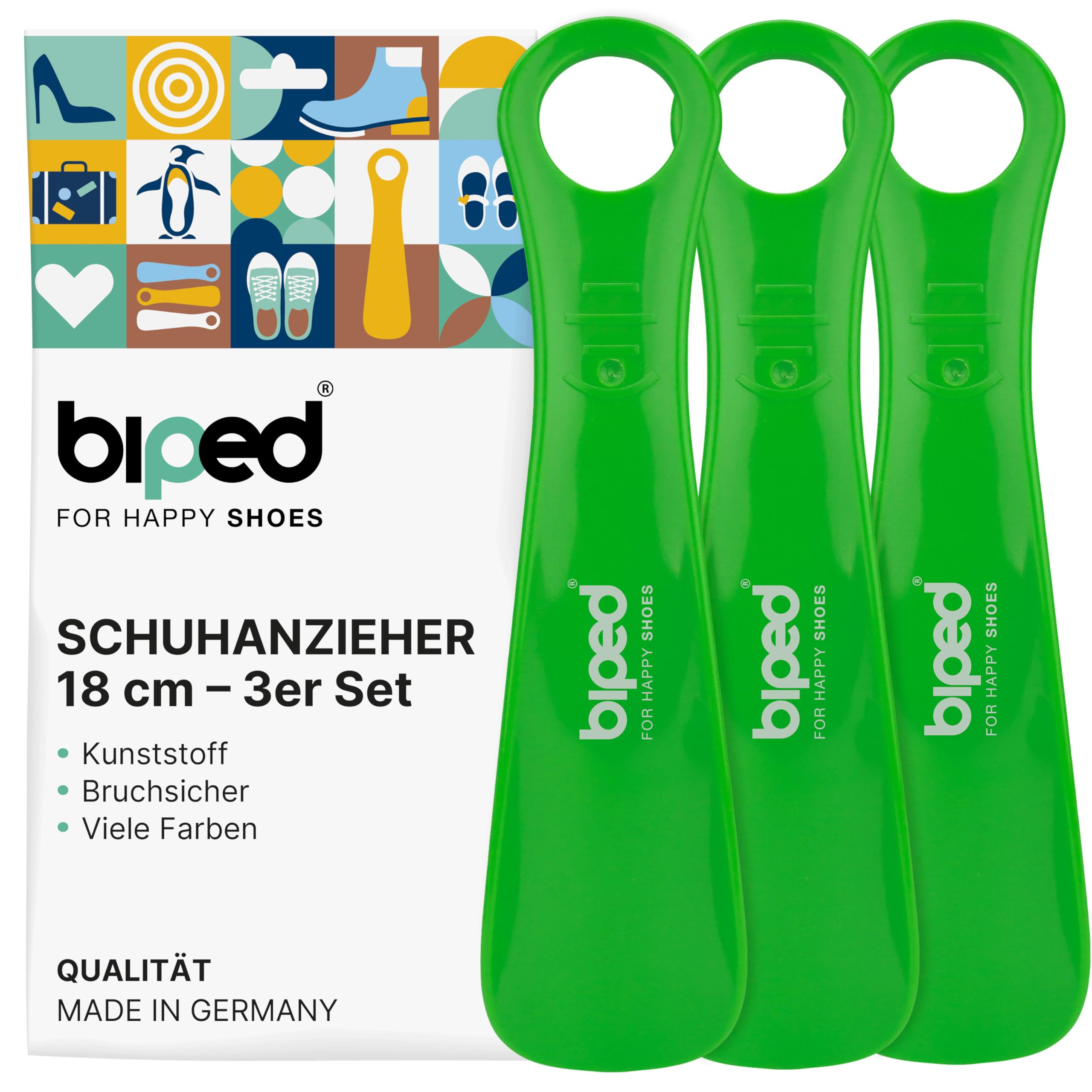 biped 3er Set Schuhanzieher aus Kunststoff 18 cm – Mini Schuhlöffel, perfekt für unterwegs – Ergonomisch geformte Reiseschuhlöffel – Ideal für Kinder & Erwachsene z1570(grün)