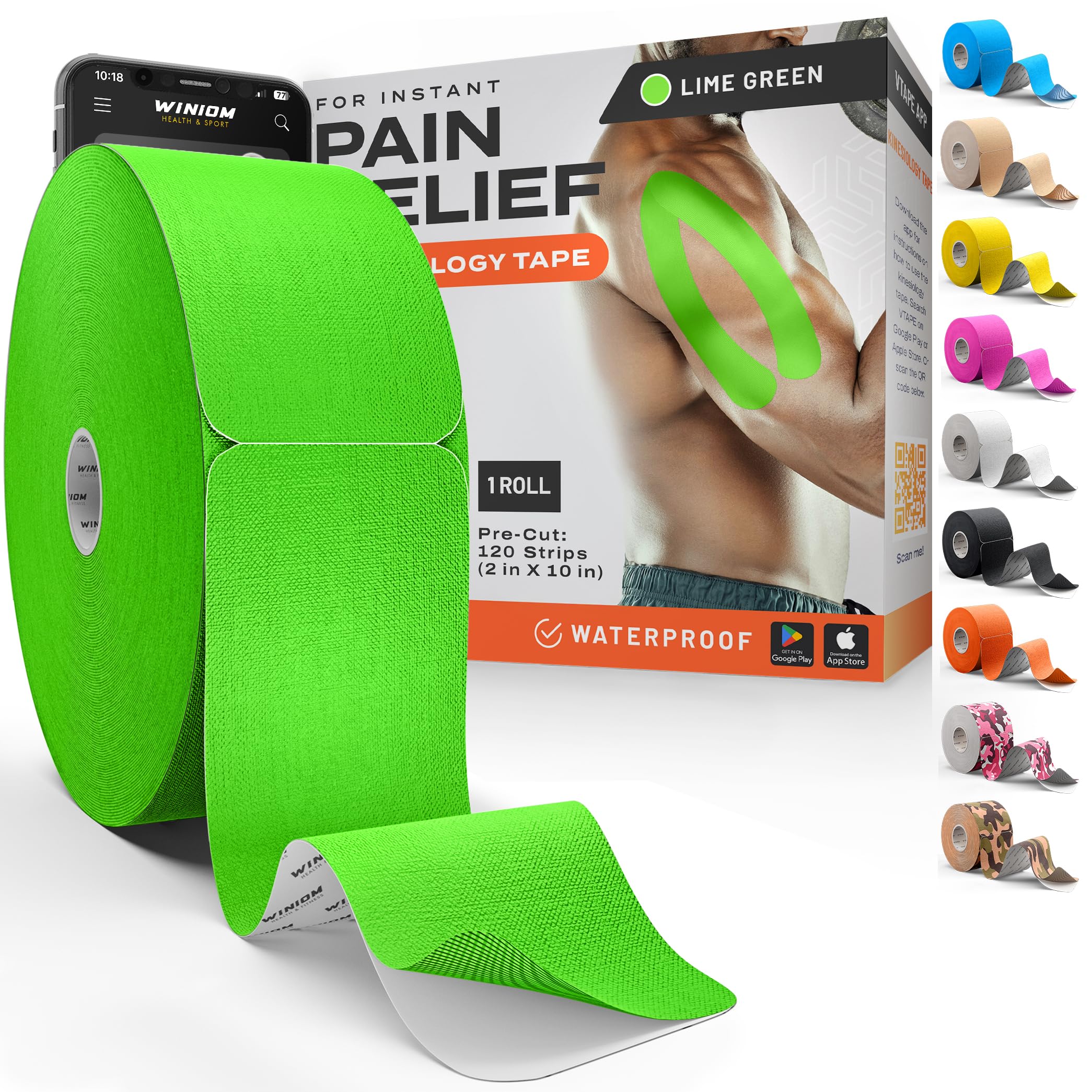 Precut Kinesiology Tape - Waterproof Athletic Tape Roll, 2"x100ft