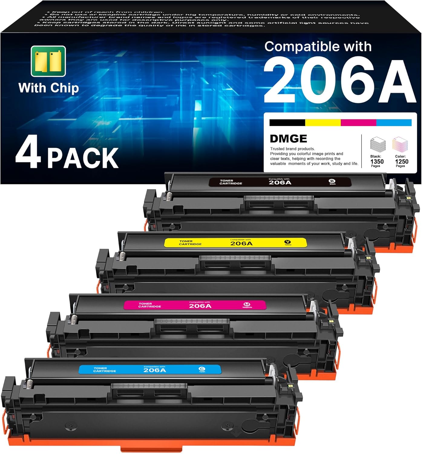 206A Toner Cartridges 4 Pack -M283fdw Toner Replacement for 206A 206X Toner Cartridges HP Set Compatible with HP Color Laserjet Pro MFP M283fdw M283cdw M255dw MFP M283 M255 PrinterSeries(4 Pack)