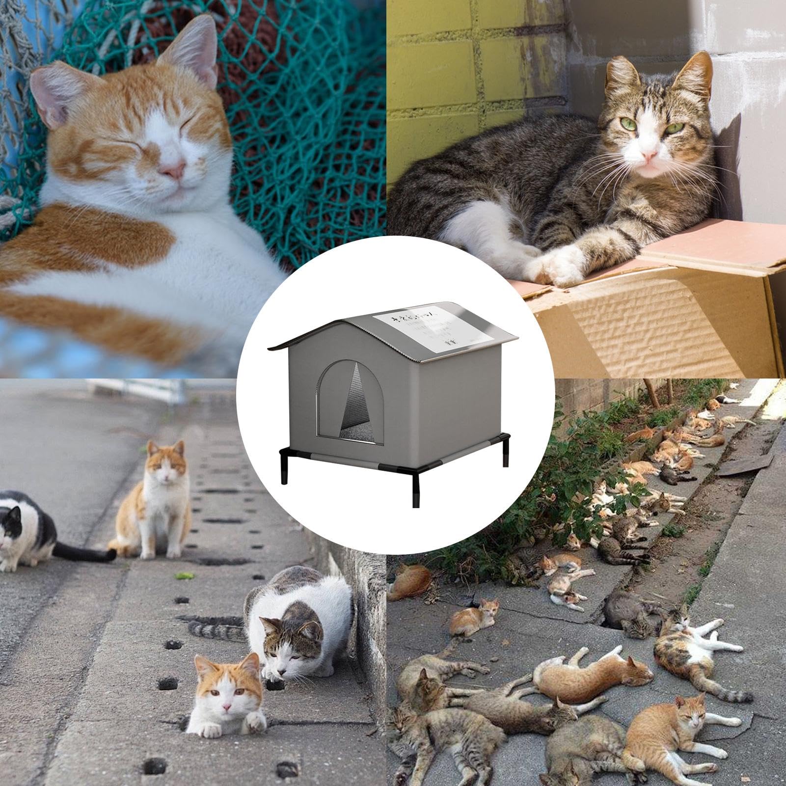 Cuccia invernale per gatti in tessuto Oxford, per animali domestici chiusa resistente alle intemperie, impermeabile all'esterno della casa, casa per gatti isolata di eccellente qualità, cuccia | Casetta Termoisolante E Impermeabile Gatti Giardino Cortile