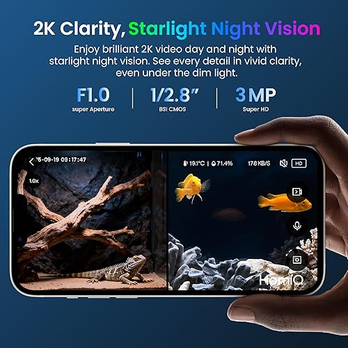 Miniatura 2 de Cámara para mascotas de acuario y terrario 3MP 2K. Instalación magnética y lente de enfoque cercano para peces, lagartos, reptiles y comedero de