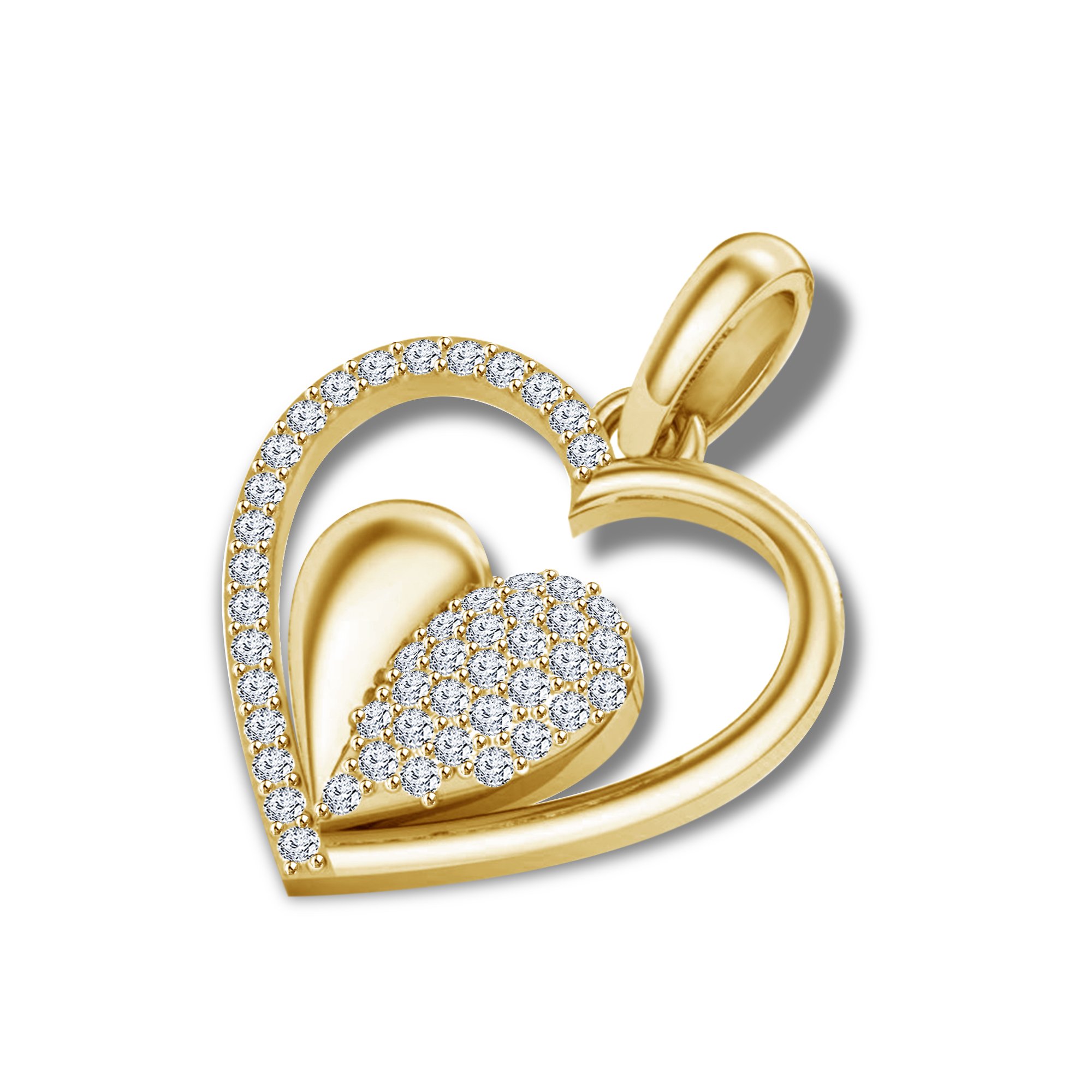 Round Cut White Cubic Zirconia Diamond 14K Yellow Gold Over 925 Sterling Silver Double Heart Engagement Wedding Gift Pendant for Women's-image-14