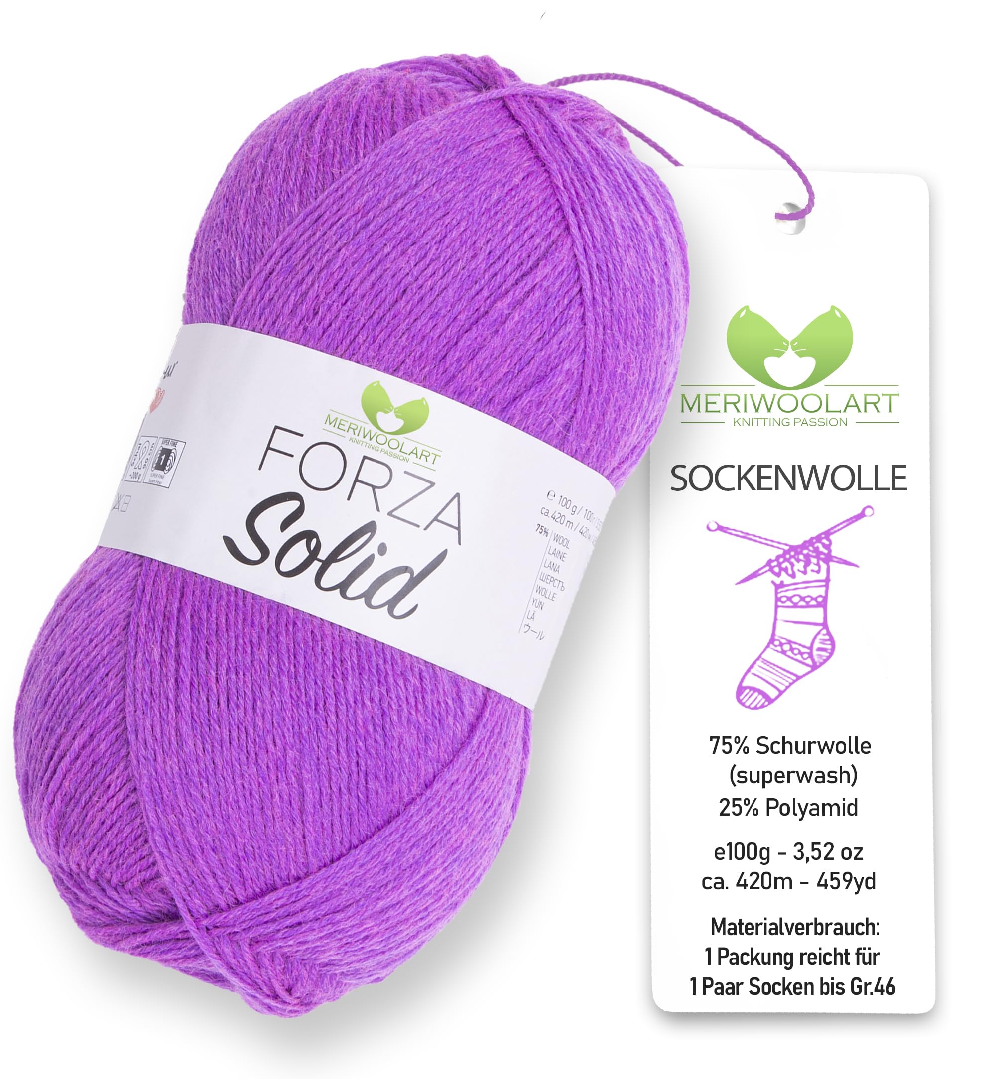 MeriWoolArt® Sock Wool 4-Ply - 100 g Merino Wool Yarn for Knitting & Crocheting, 75% Virgin Wool (Superwash), 25% Polyamide, 420 m - Ideal for Socks for Men and Women, Sweaters & Cardigans 4641