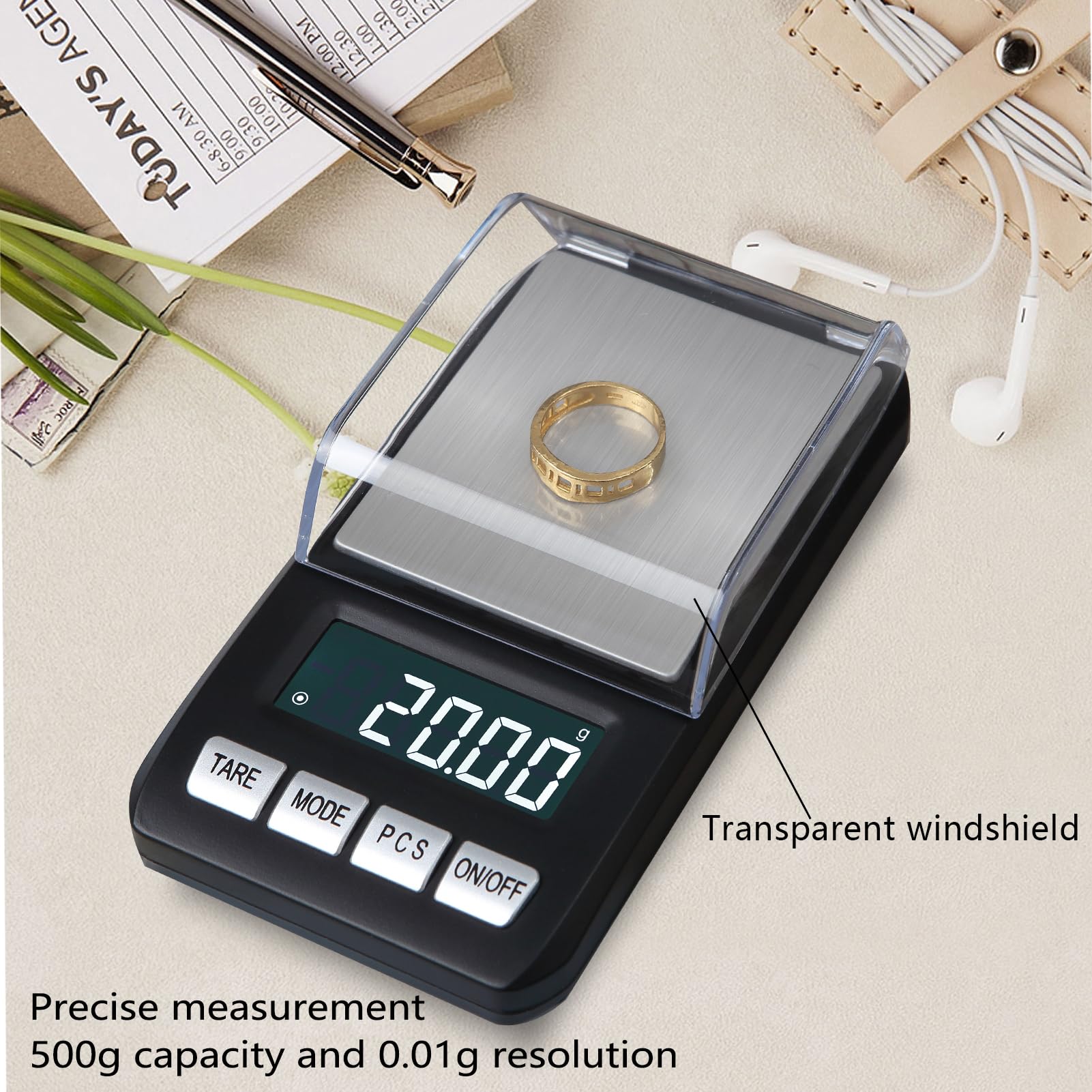 Balance à café avec grand écran LCD rétroéclairé 500 g x 0,01 - Balance numérique de cuisine pour nourriture, voyage, expresso