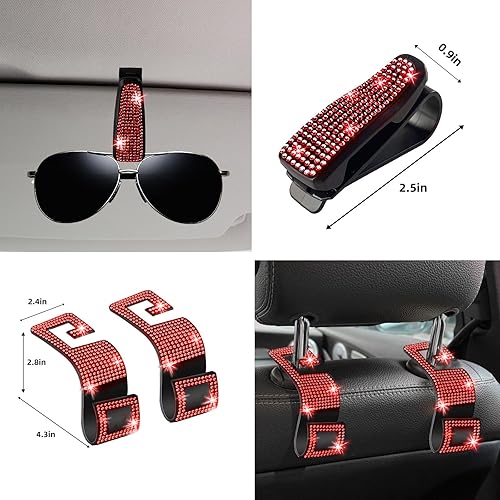 Miniatura 9 de NBTEPEM Juego de 27 piezas de accesorios de automóvil con brillantes rojos para mujeres, fundas de volante de ajuste universal de 15 pulgadas, marco