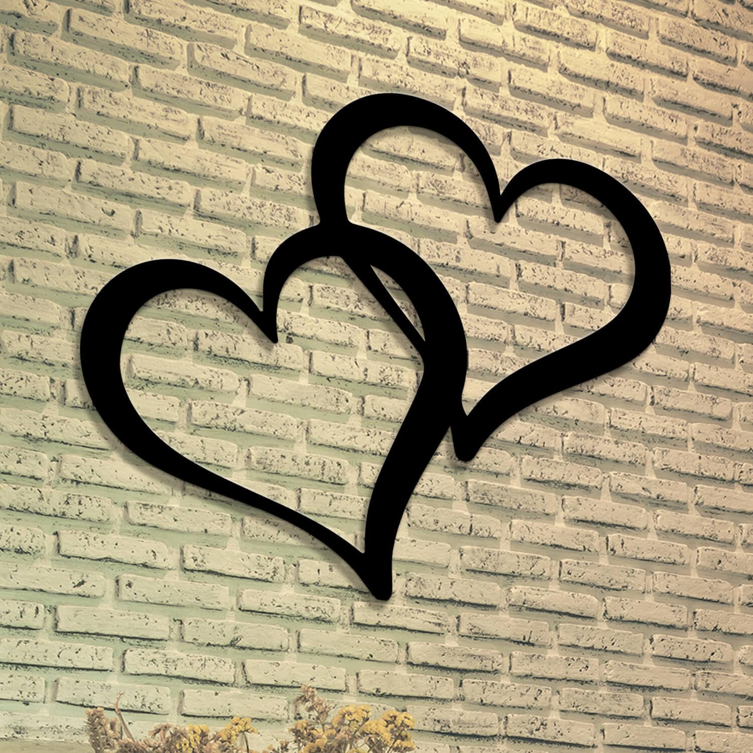 Decoración de Pared de Corazones entrelazados de Metal Negro, decoración de Pared de Pareja de Corazones Dobles de Metal, Escultura Moderna de decoración de Arte de corazón para Sala de Esta