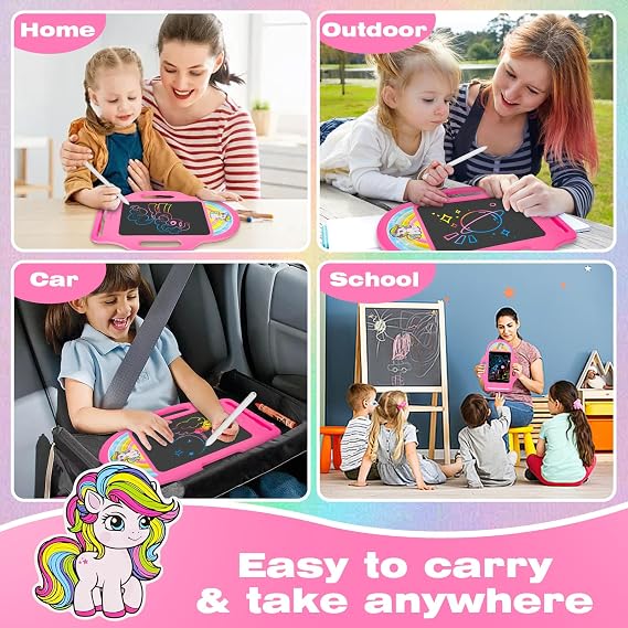 Unicorn 8.5 Inch LCD Writing Tablet for Kids 2-6, Drawing Tablet Doodle Board with Handle, Travel Car Toy for Girls, Educational Sketch Pad Birthday Christmas Gift