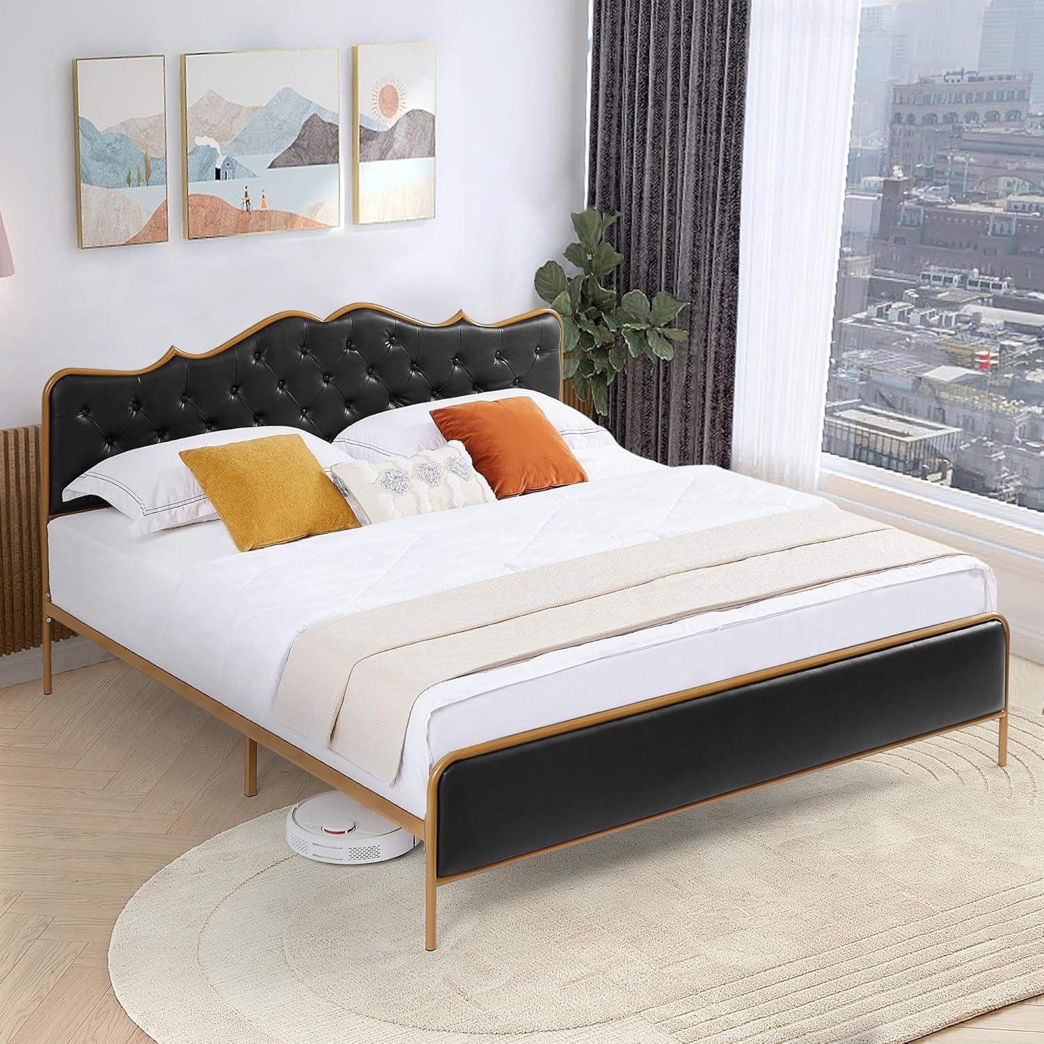 Amazon.com: Dolonm King Size Bed Frame, Upholstered Platform Bed with ...