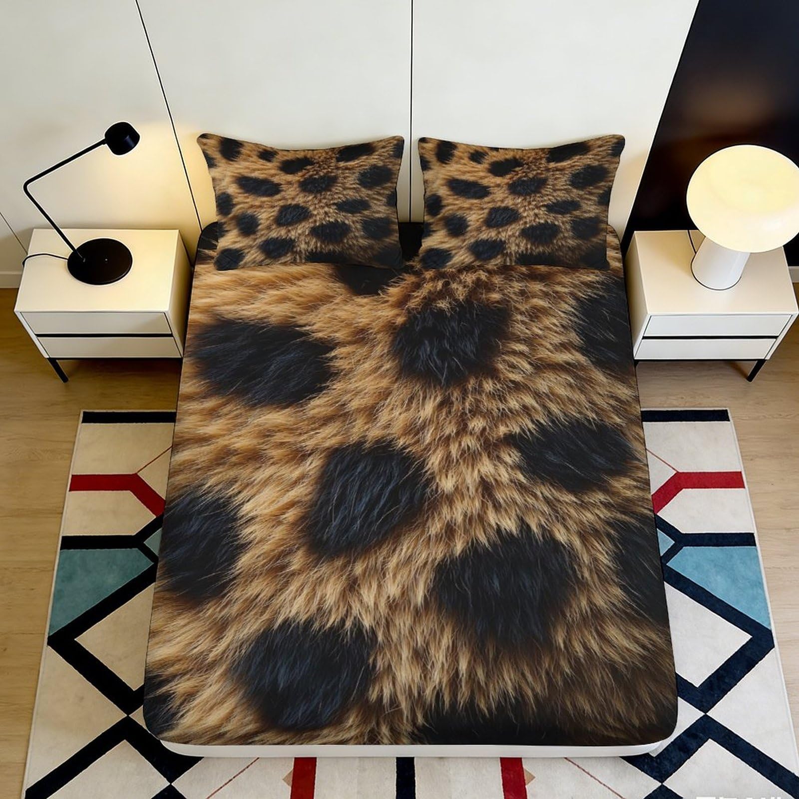 3D Printed Leopard Spots Fitted Sheet Microfiber Soft Bed Cover for Adult Bedroom Dorm Mattress Protection Decor 90x200x25cm