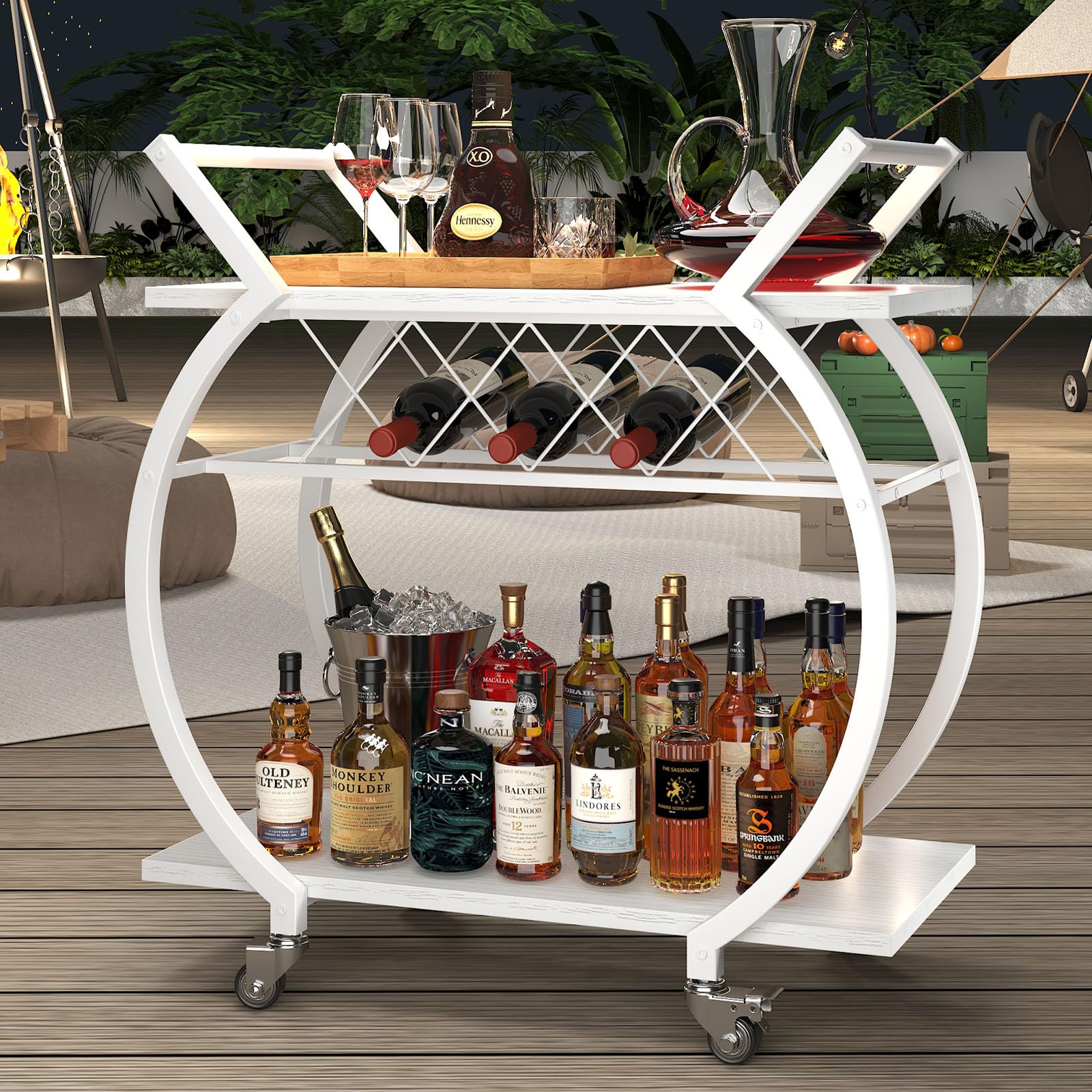 LVB Carrello Portabevande Bianco, Carrello Bar Moderno con Ruote, Mobile per Vino/Cucina, Design Elegante con Ripiano, Adatto a Soggiorno o Dining
