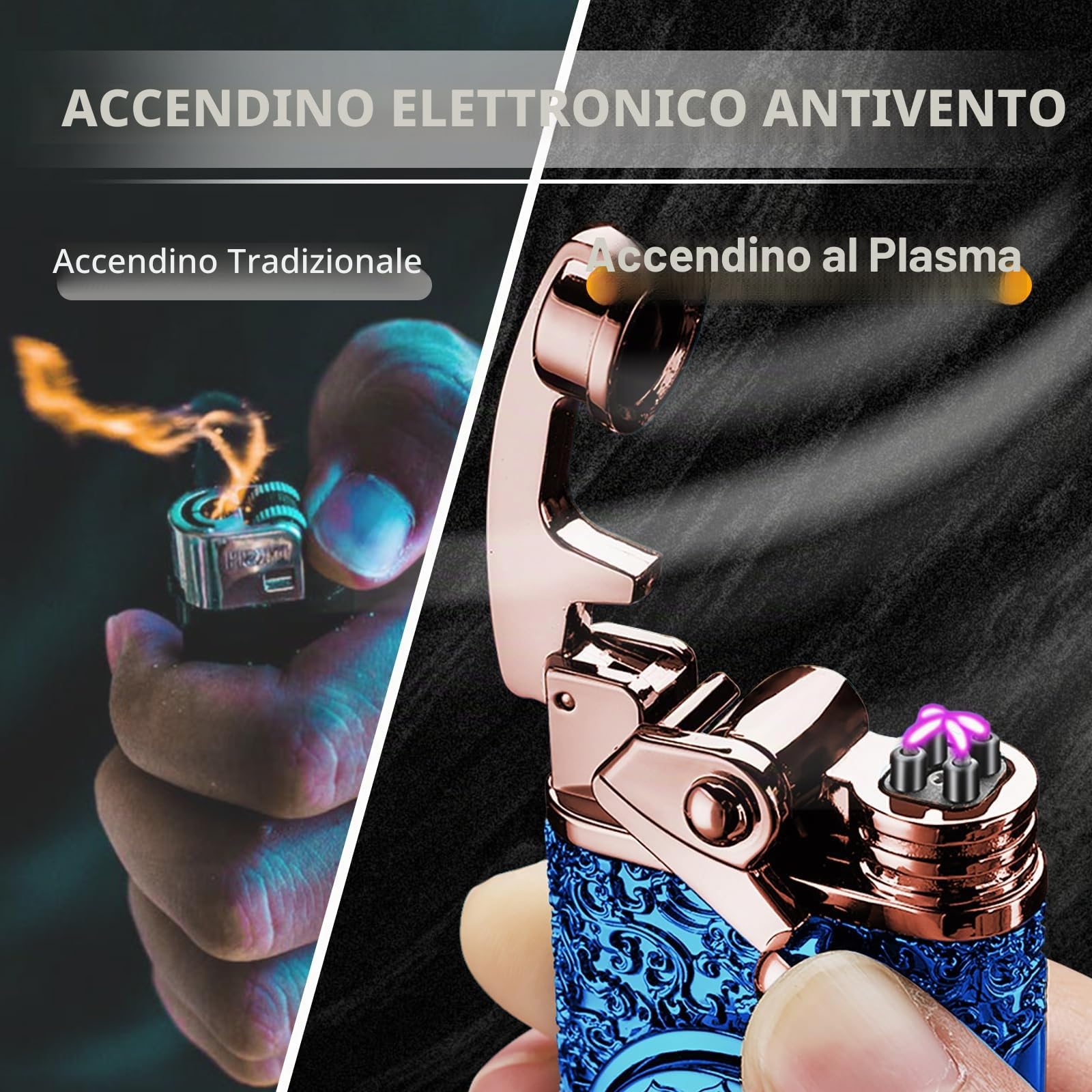 SKRFIRE Accendino elettronico personalizzato con accendino USB ricaricabile senza accendino al plasma con giradischi di decompressione e confezione regalo (blu)