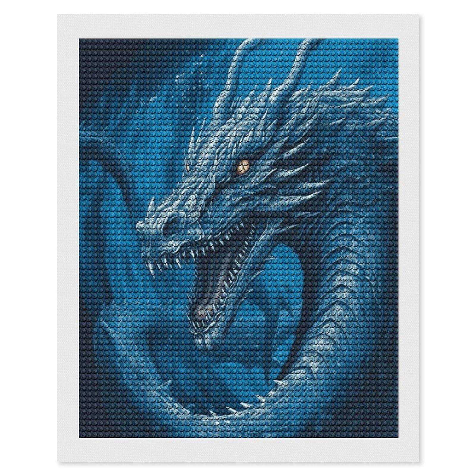 JTREHY Dragon Cool Blue Diamond Art Kits Personalized DIY Round Diamond Painting Kits for Beginner Full Drill Diamonds Dots Paintings for Adults Gem Art Crafts Home Decor