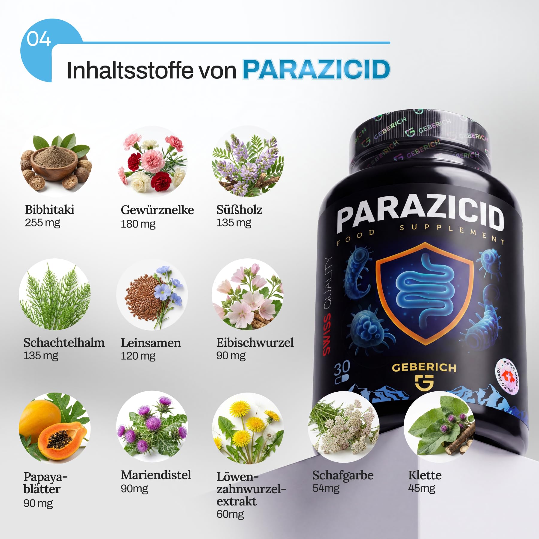 Kapseln Parazicid | Bibhitaki-Extrakt 220 mg + Gewürznelkenextrakt 180 mg | Unterstützung für Detox und Immunsystem | Mit Papaya-Extrakt, Löwenzahn und Süßholz | 30 Kapseln