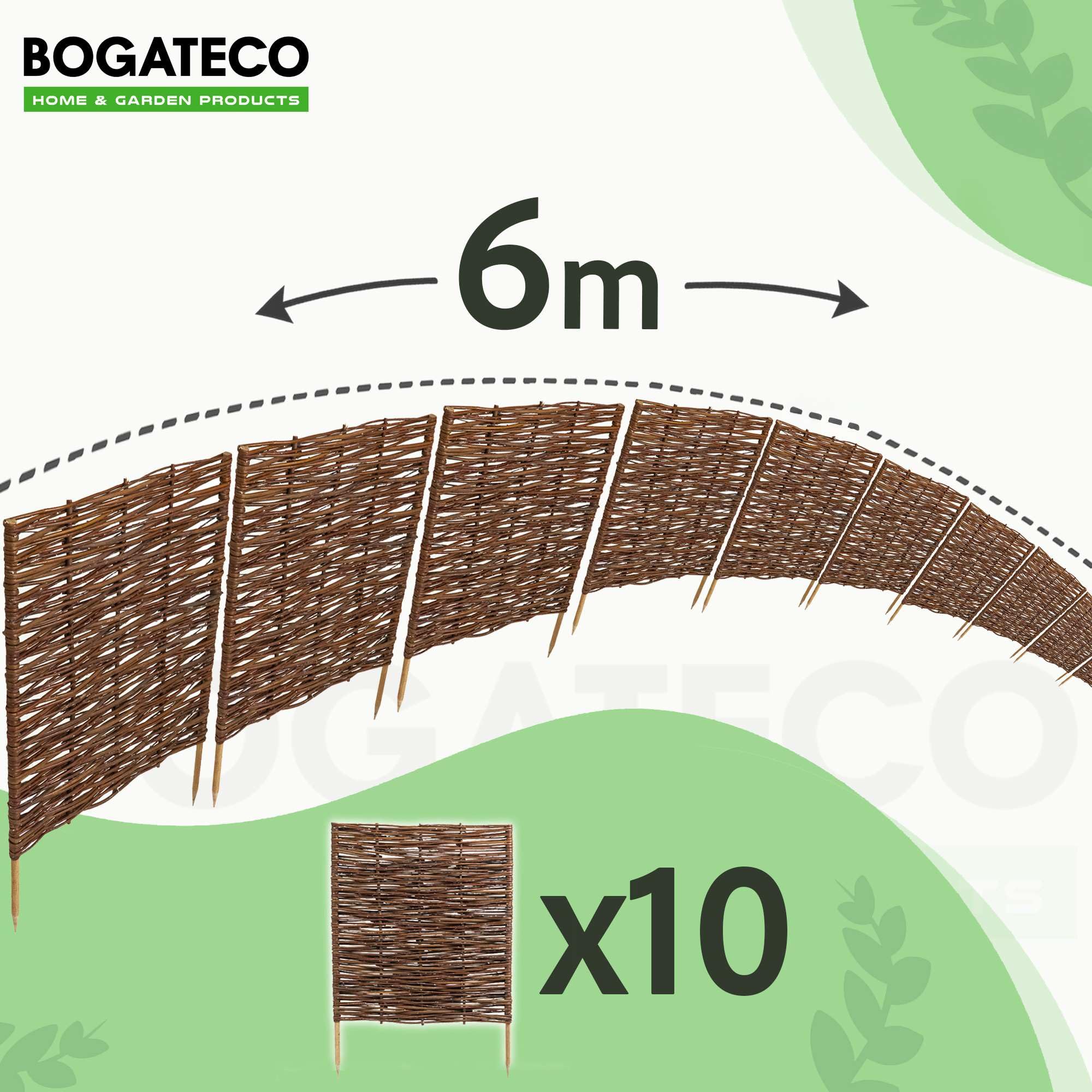 BOGATECO Salice Recinzione di Regno | 60 cm di Lunghezza e 60 cm di Altezza | Perfetto Come Recinzione per Giardini e Laghetti | rangivista per recinzione giardino esterno | 10 Pack
