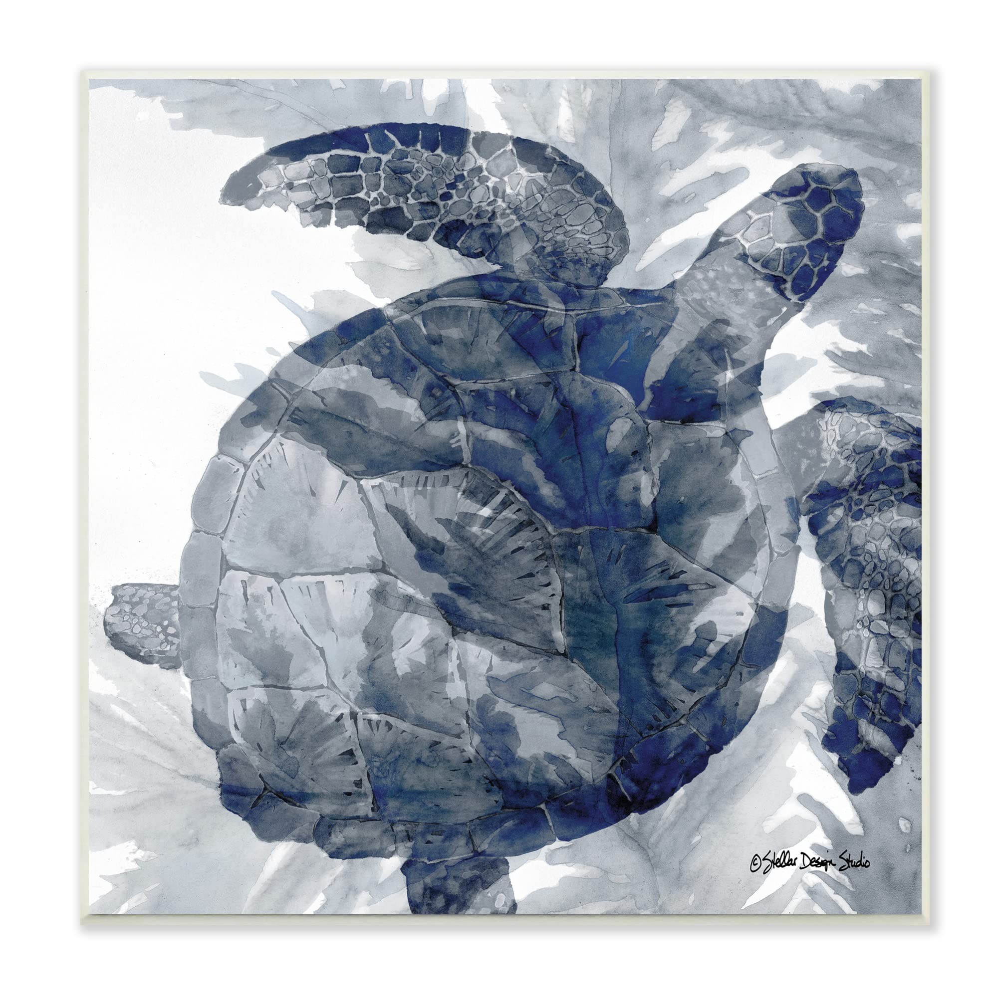 Stupell Industries Lingering Sea Turtle Overlapping Seaweed Reptile Watercolor Painting, Design by Stellar Design Studio