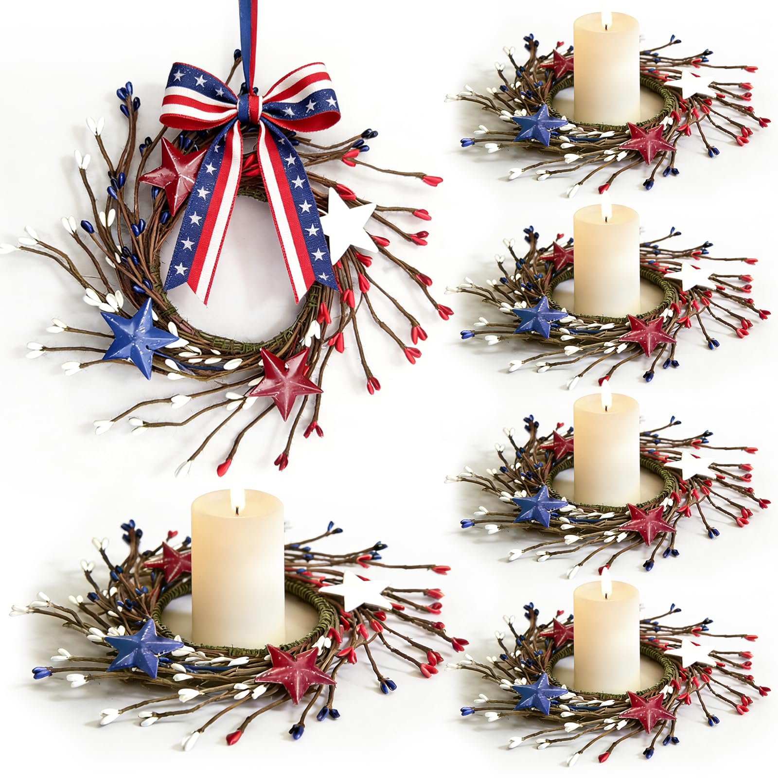 Couronnes patriotiques artificielles tricolores avec etoiles pour celebrer les moments en famille