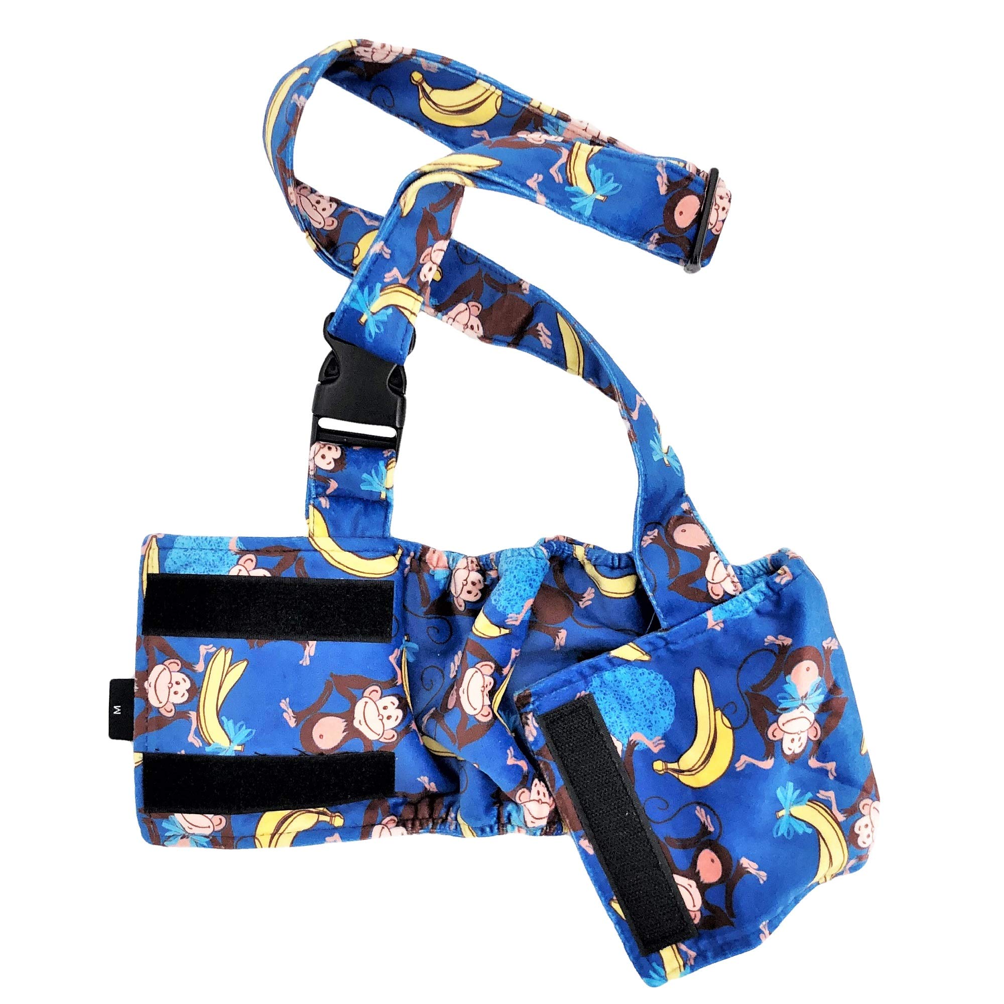 Hundewindel für männliche Jungen, Bauchband, wiederverwendbar, waschbar, mit Hosenträgern, weiches Fleece (Größe M: Taille 33 cm – 40,6 cm, blauer Affe)