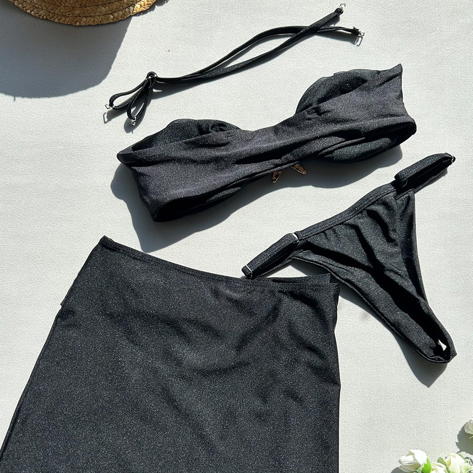 Damen-Badeanzug mit geteiltem Badeanzug, rückenfrei, mit Strand-Wickeltuch, schnelltrocknend, Neckholder-Badebekleidung