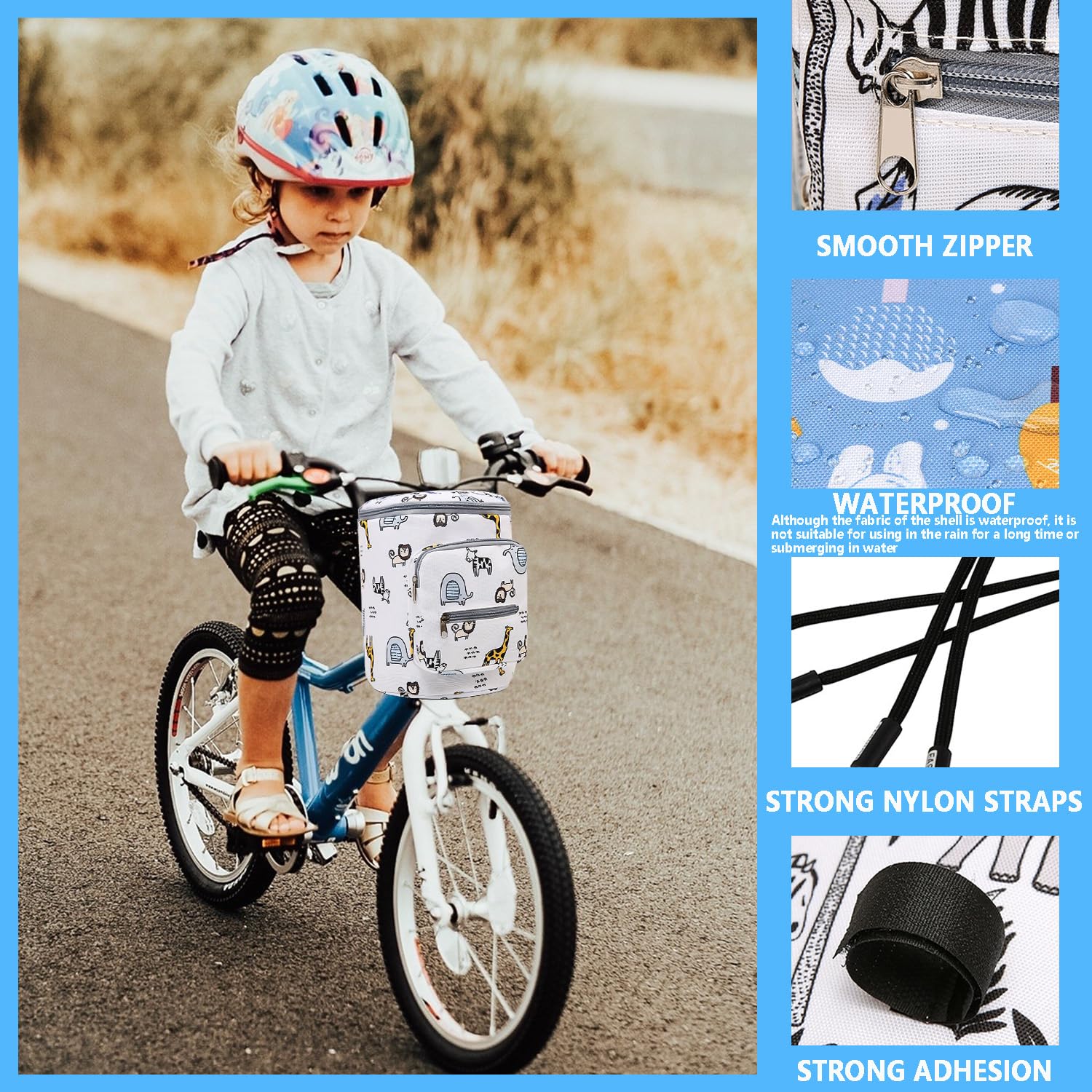 Borsa per manubrio Favuit per bambini, cestino anteriore pieghevole per bicicletta, cestino per manubrio, borsa per manubrio, borsa per bicicletta per tricicli, scooter, monopattini, accessori per