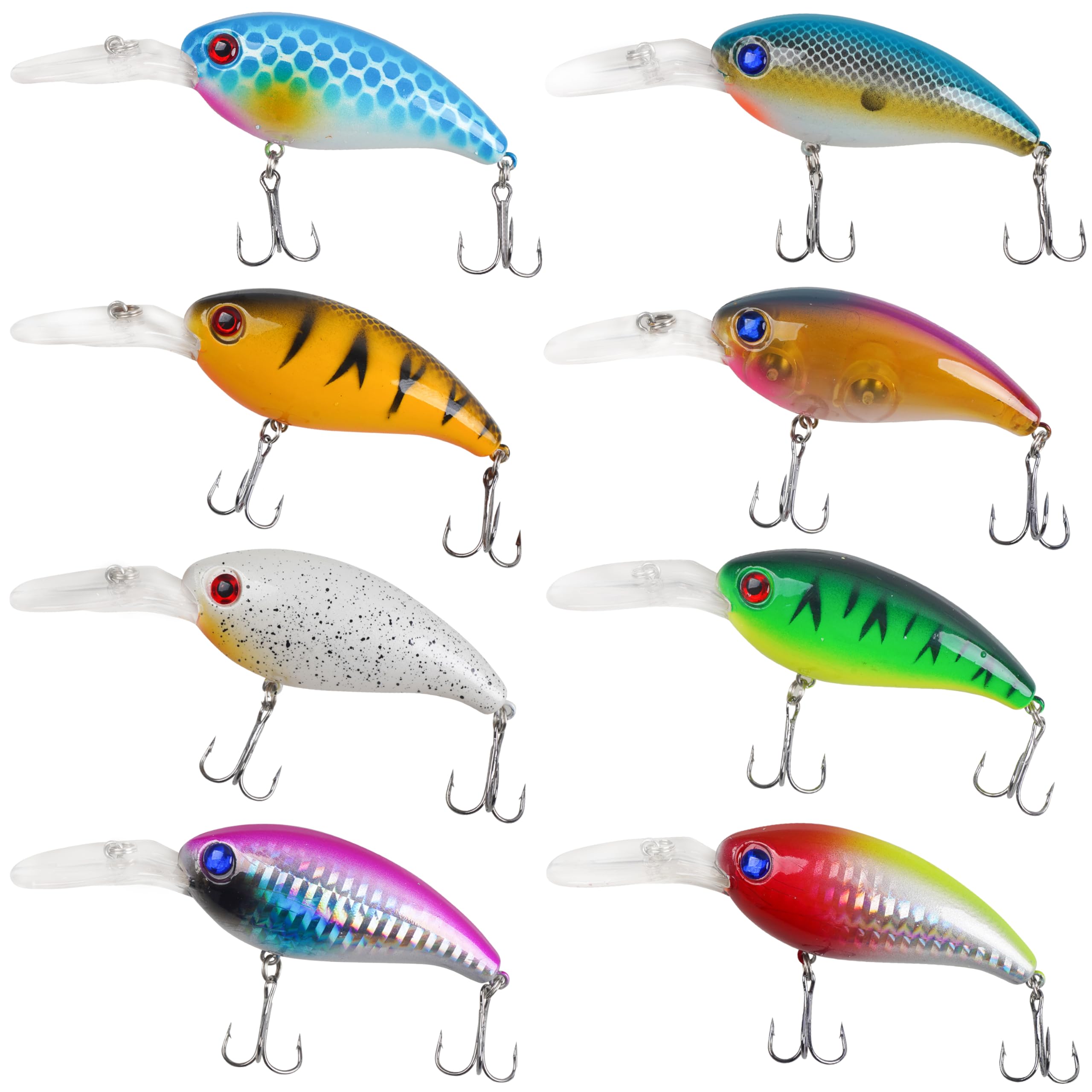 Crankbait Fishing Lures Kit,8pcs Deep Diving Crankbait Swimbait Bass Fishing Lures Hard Baits Minnow Crank Bait Lures for Bass Trout Salmon Freshwater Saltwater