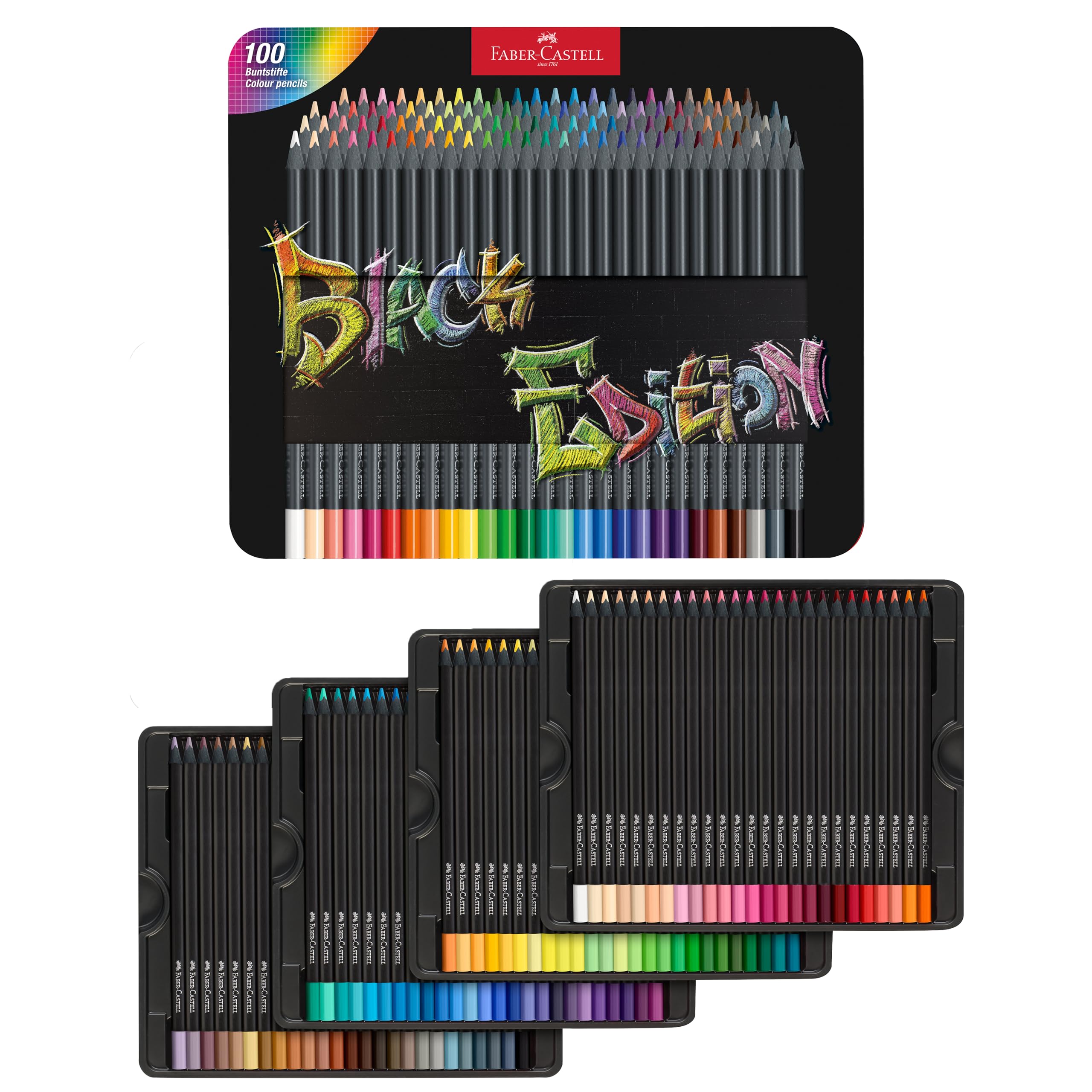 Faber-Castell 116490 - Estuche de 100 Lápices de Colores - Black Edition