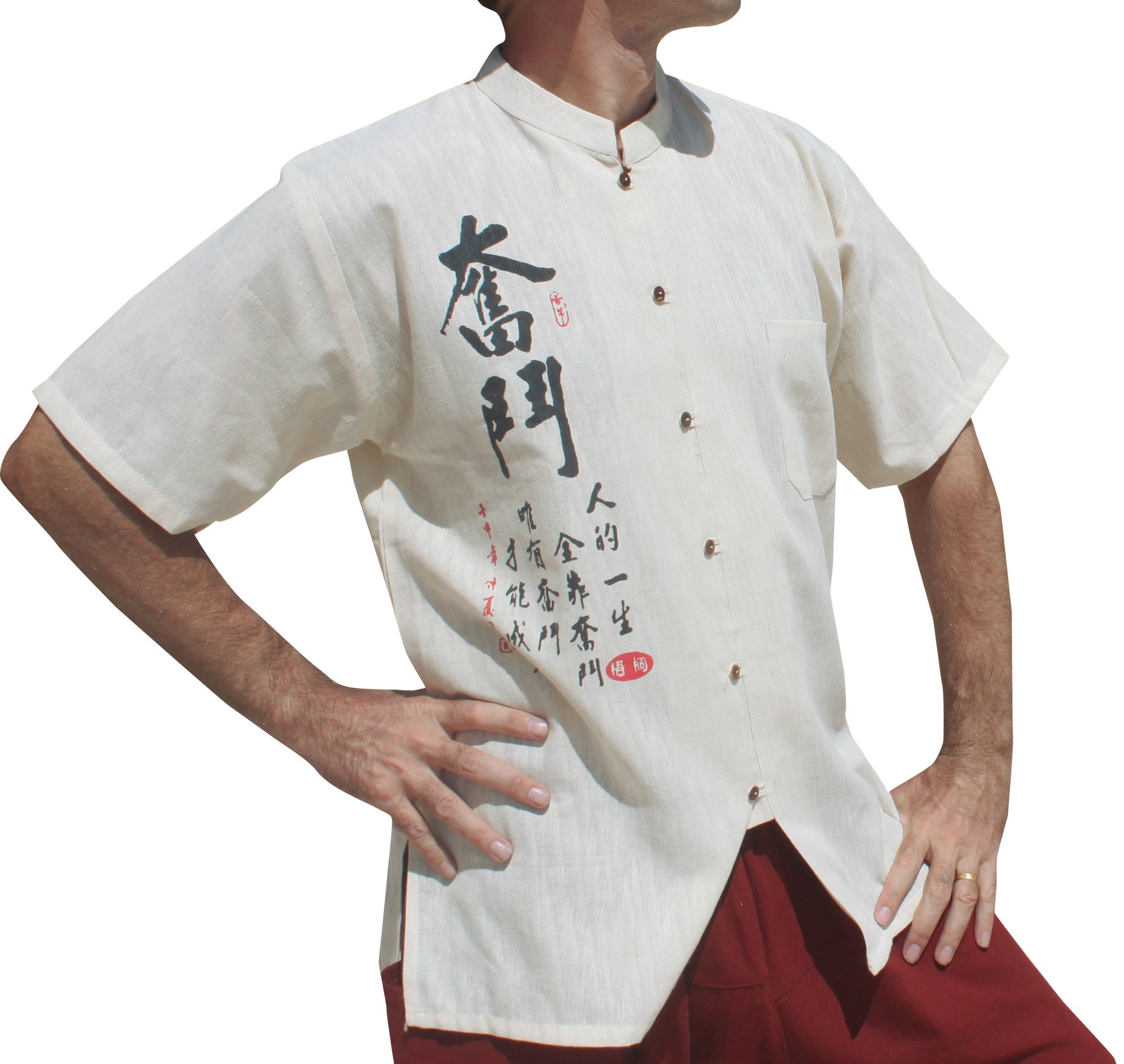 Soft Thread Cotton with Work Poem Print Short Sleeve Chinese Collar-image-24
