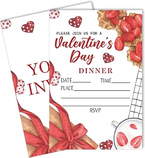 Valentines Day Dinner Invitation,Valentine's Day Party Invite, Sweet Love Brunch invite, 20 Fill-in Style invitation with Envelope, Party Supplies Decorations-4x6 -A04